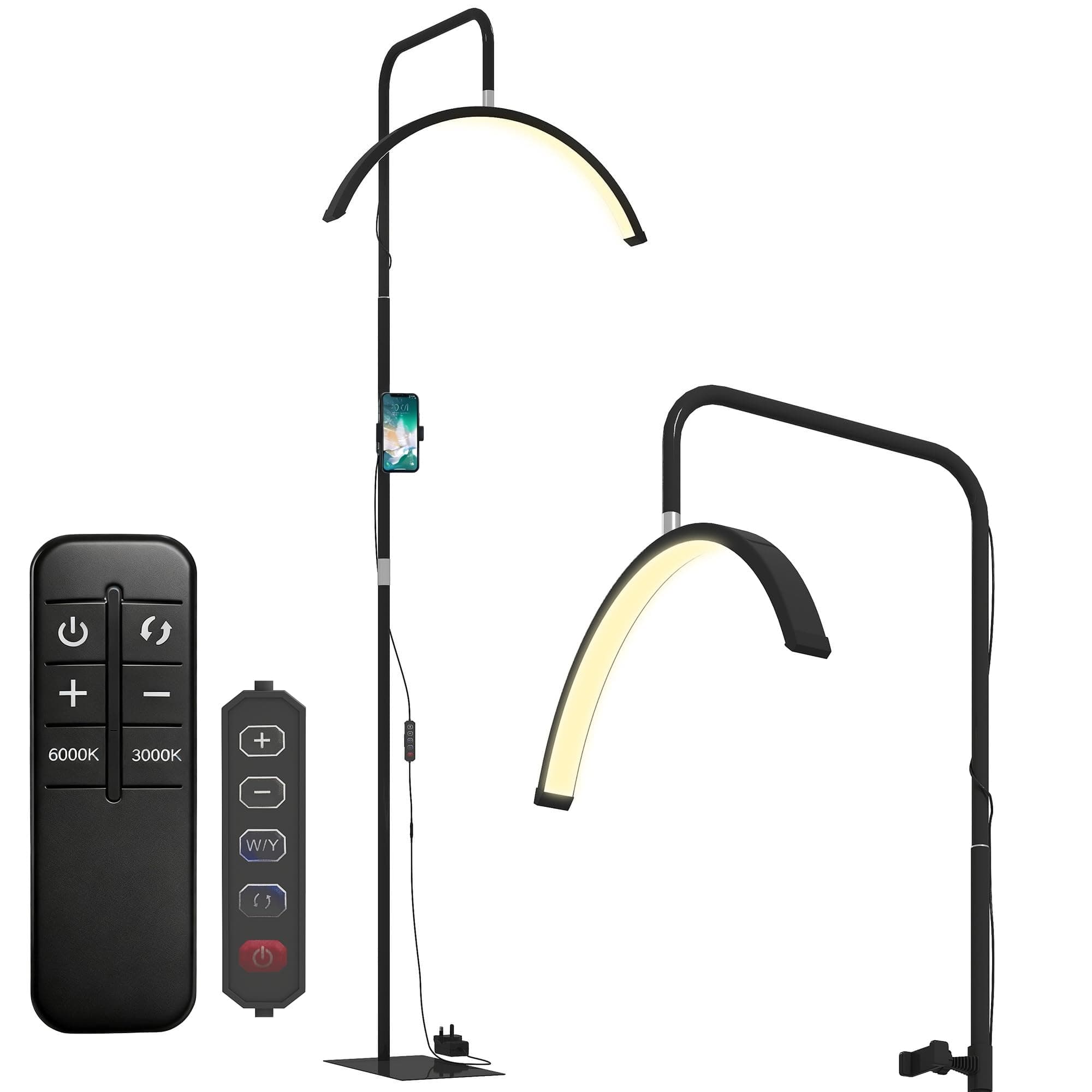 Lámpara de pie LED negra con arco