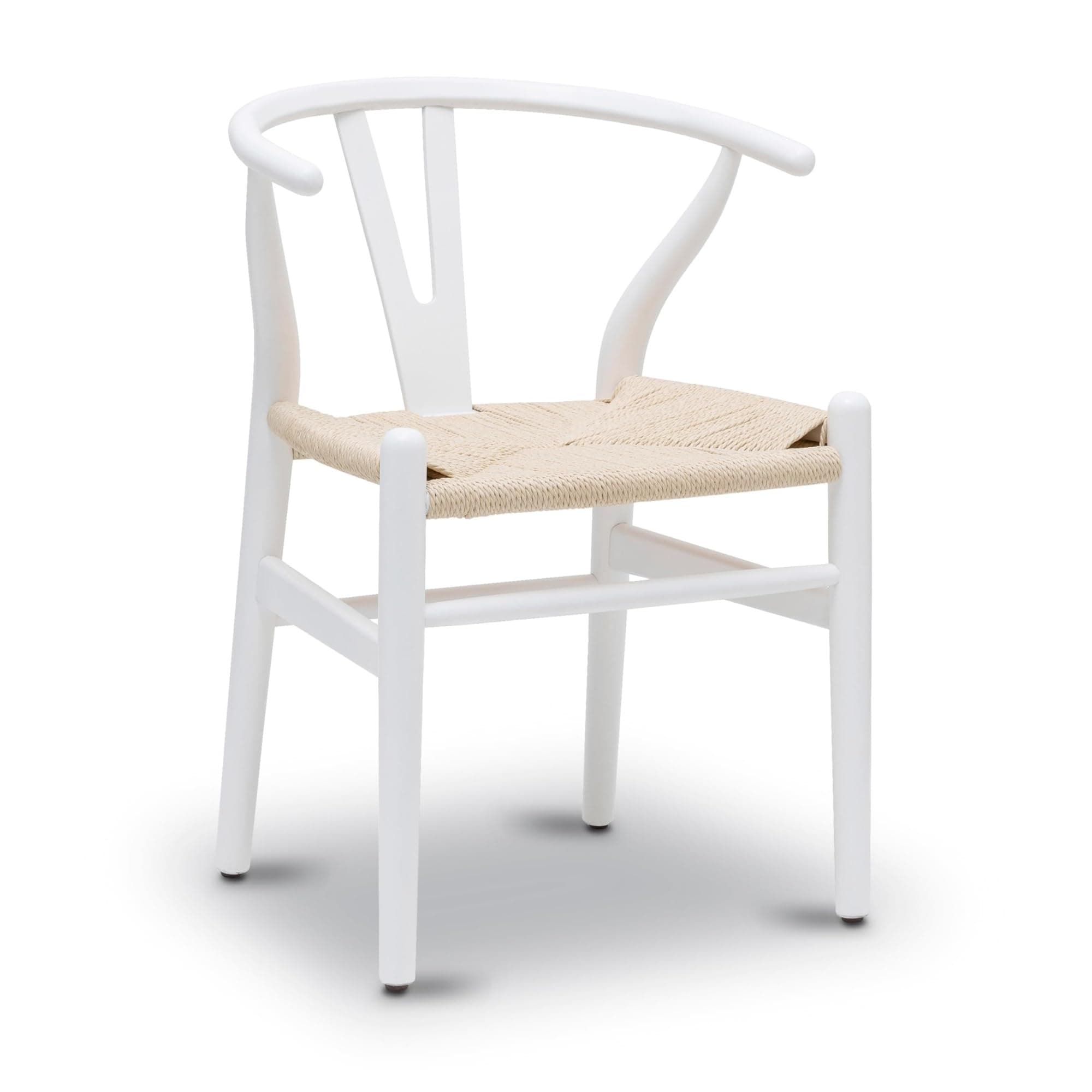 Silla Wishbone de madera blanca y asiento de ratán