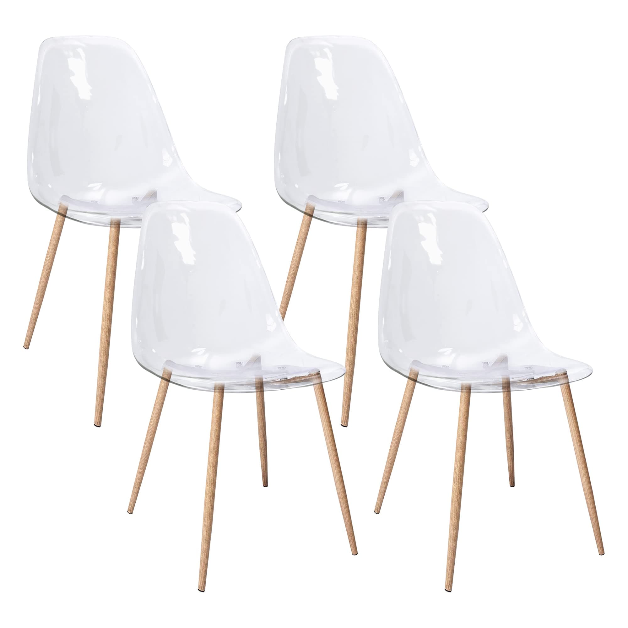 Silla de comedor transparente con patas de madera clara