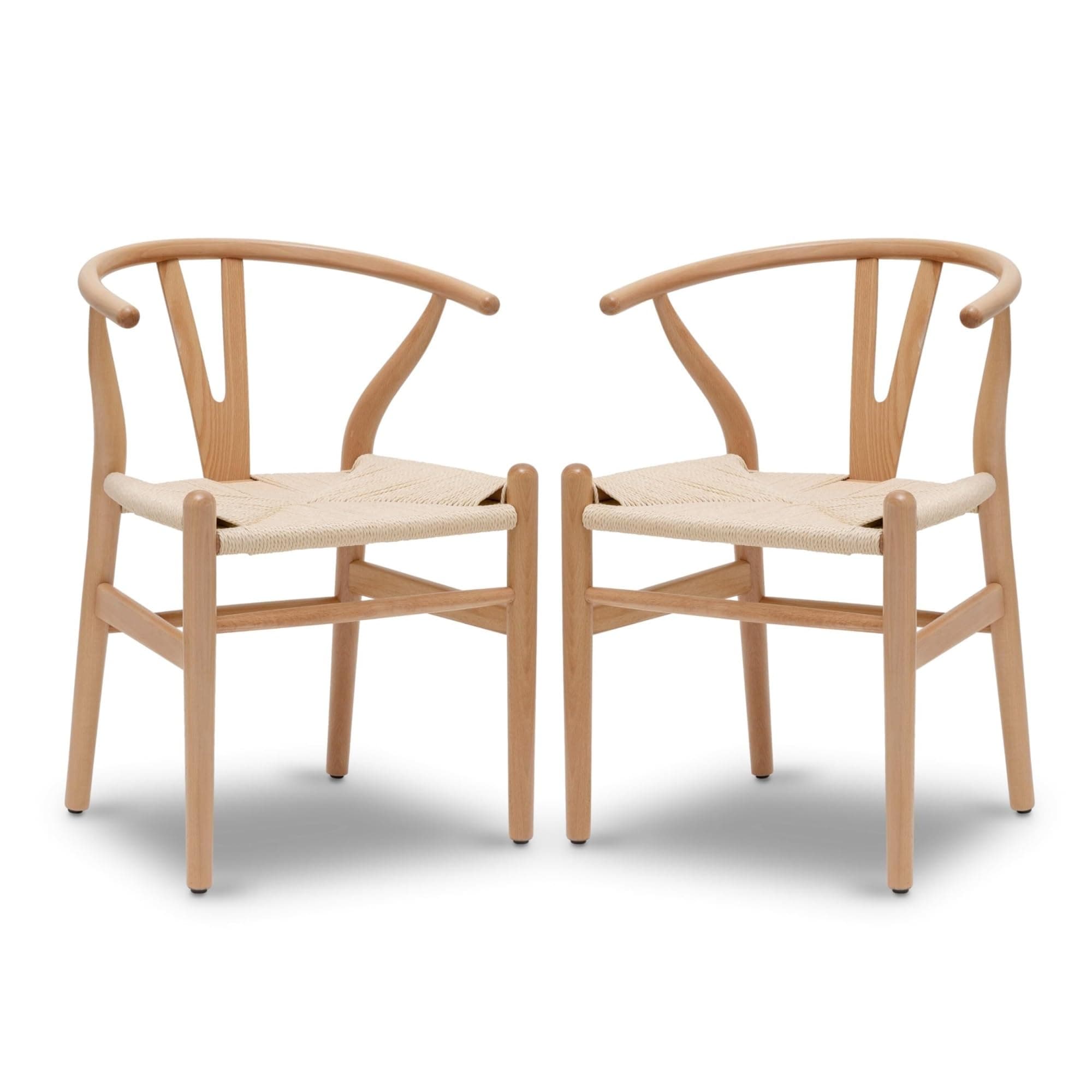 Silla Wishbone de madera clara y asiento de cuerda natural