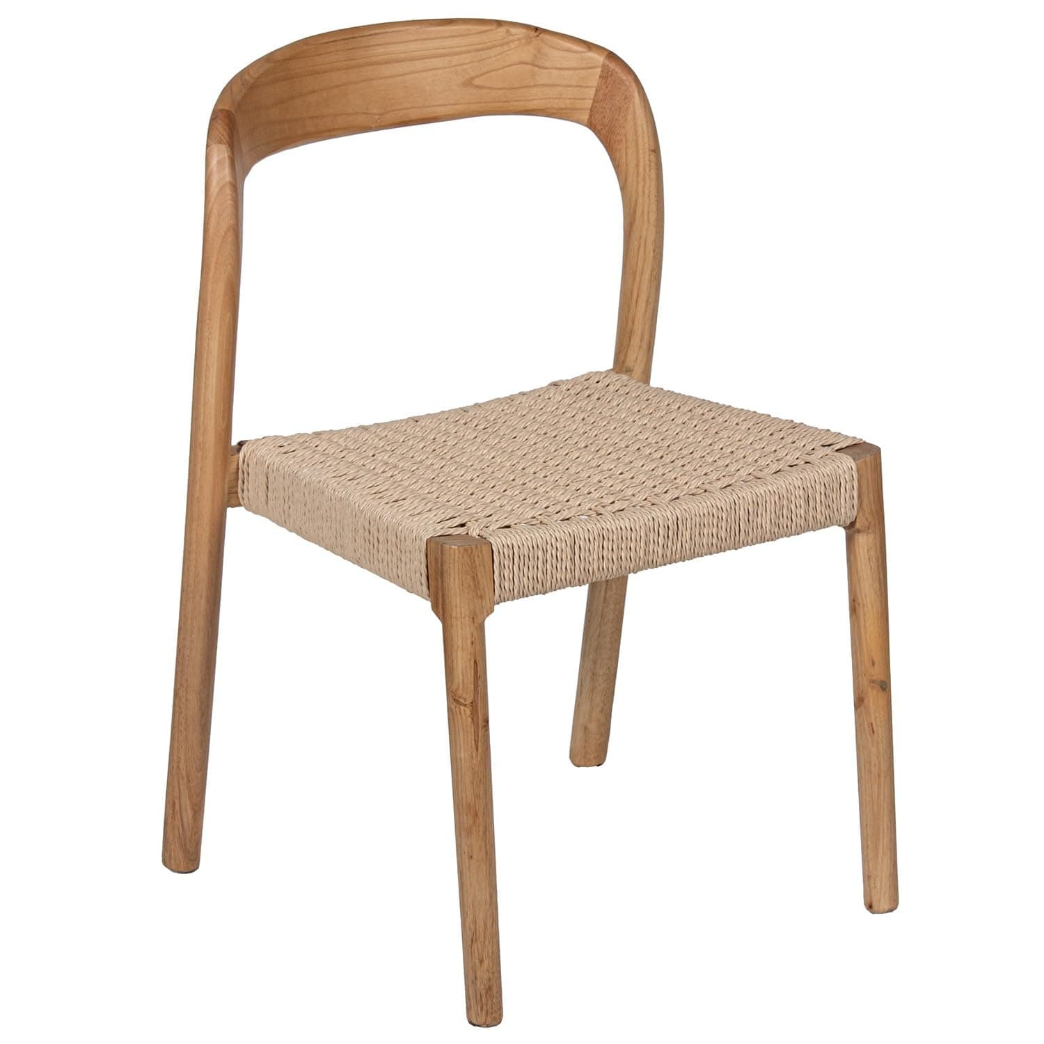 Silla de comedor de madera clara con asiento de ratán