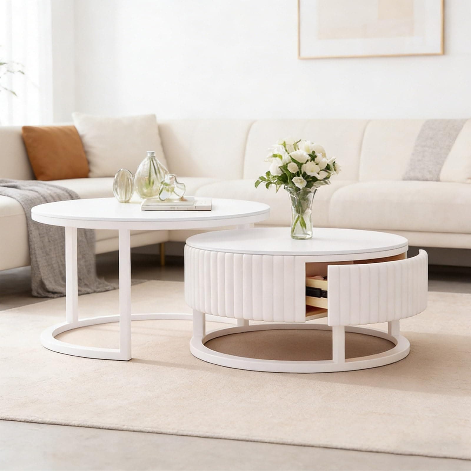 Juego de mesas de centro redondas blancas modernas