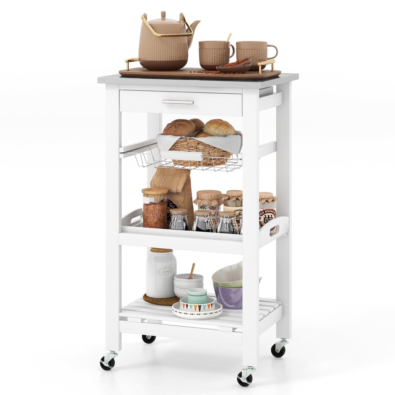 Carrito de cocina blanco con ruedas