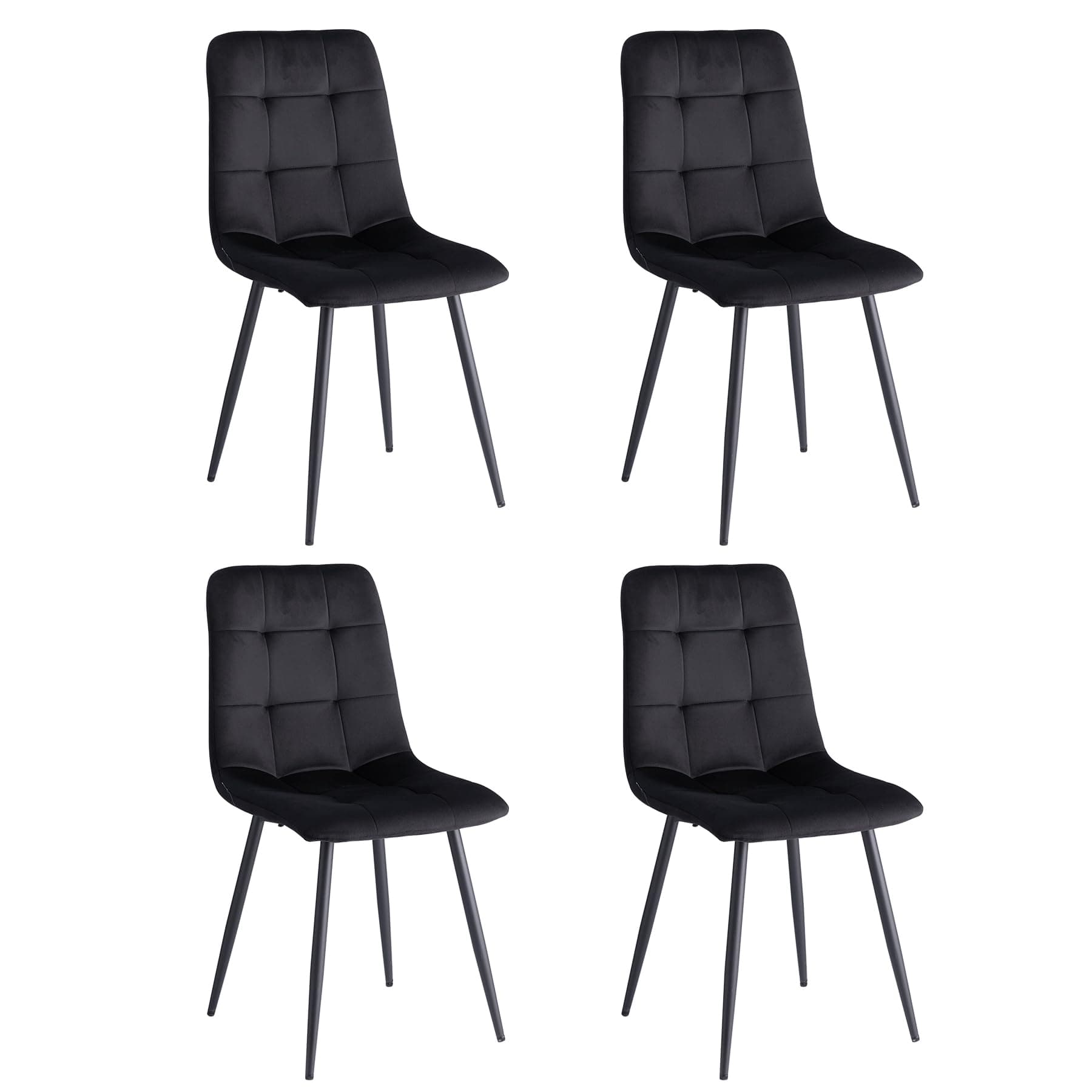 Silla de comedor tapizada en terciopelo negro con patas de metal