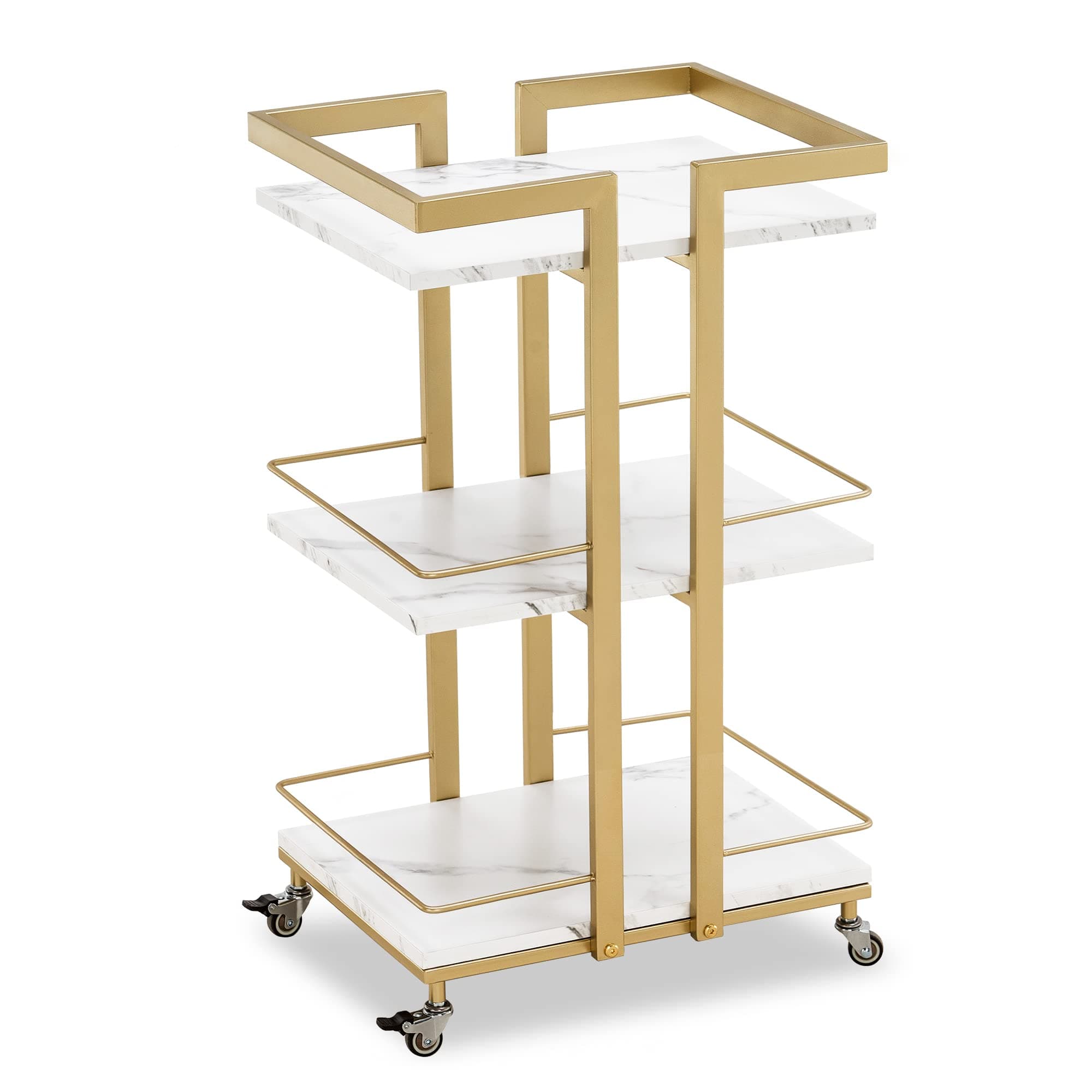 Carro de Bar Dorado con Estantes de Mármol