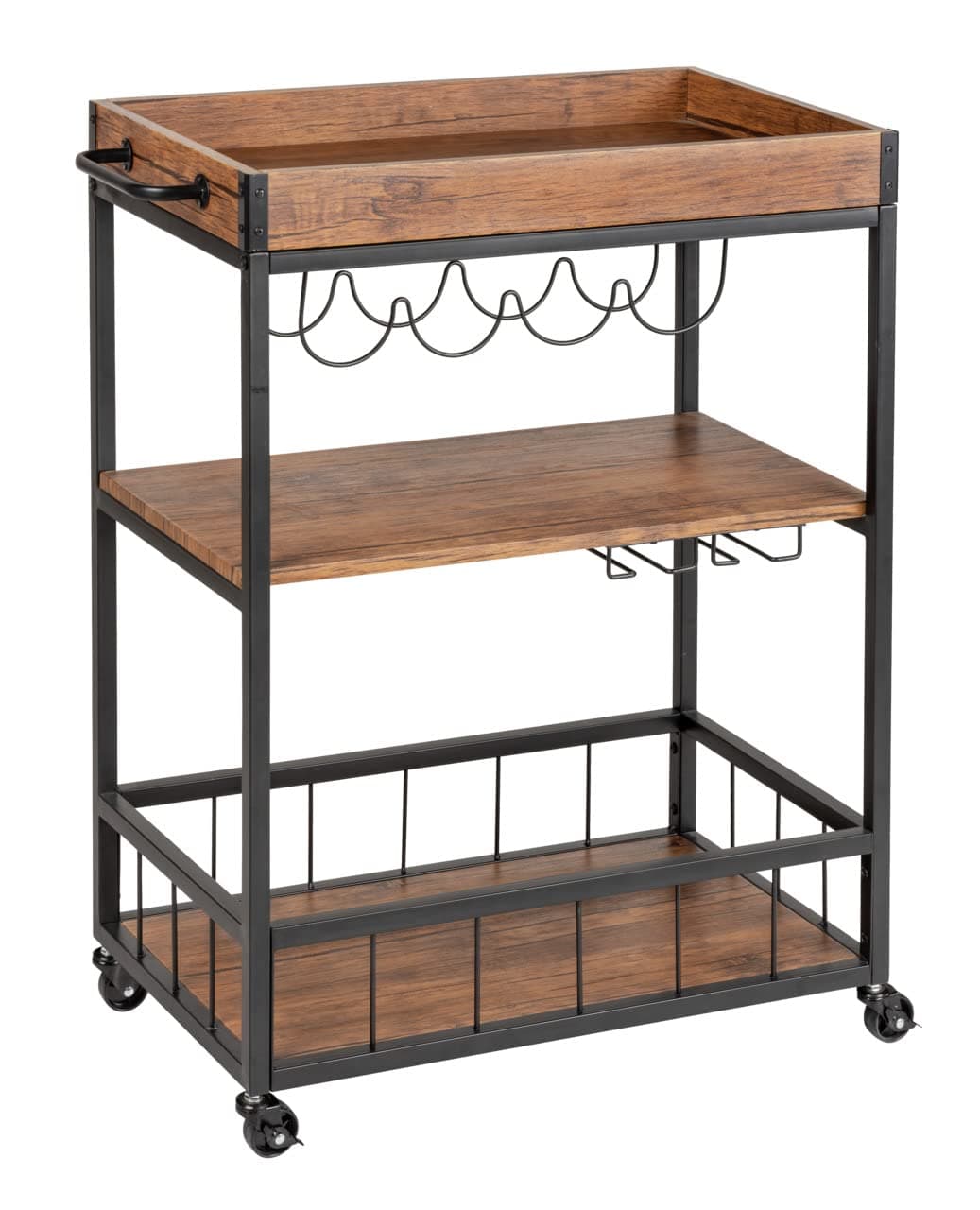 Carrito de servicio de madera y metal negro