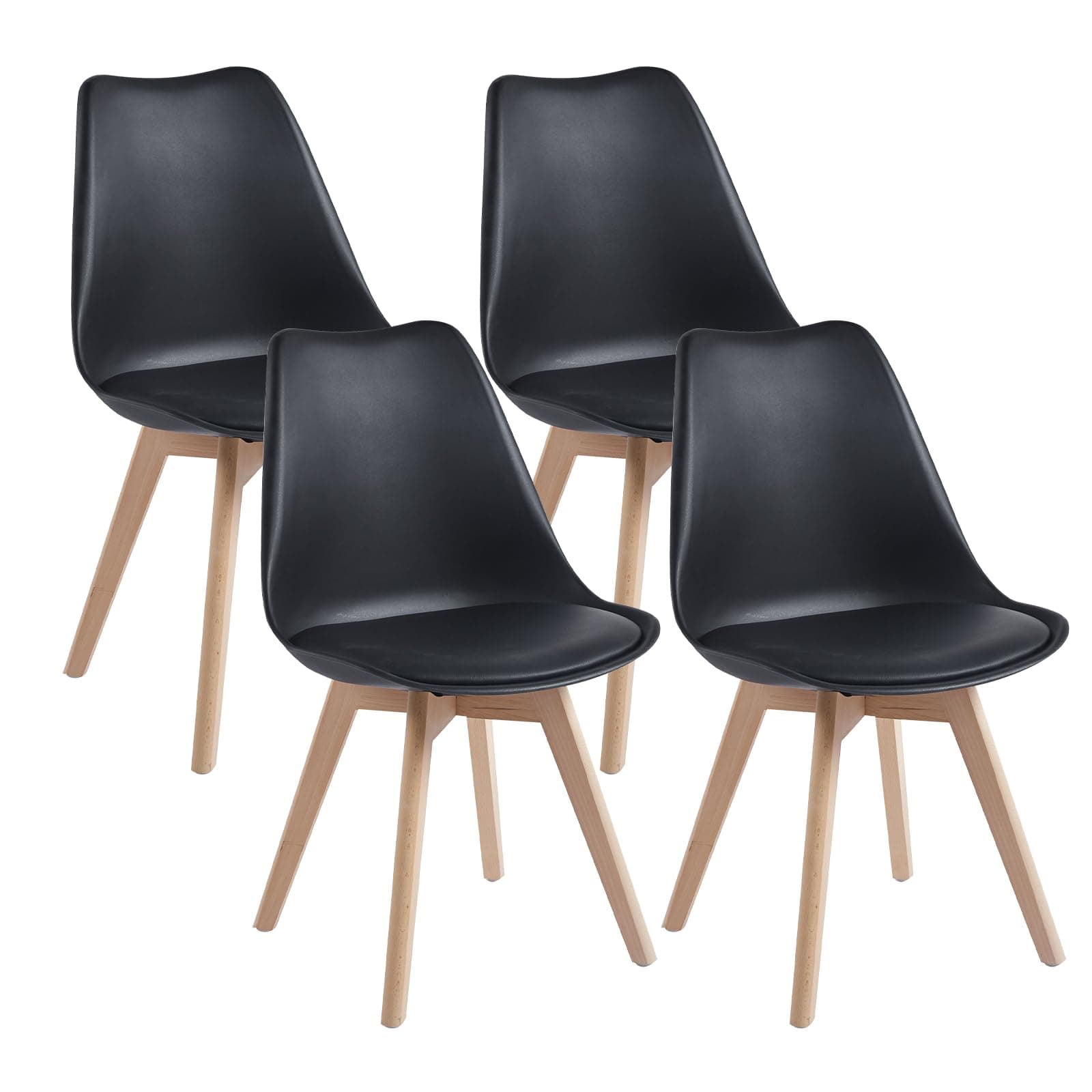 Set de 4 sillas de comedor negras con patas de madera