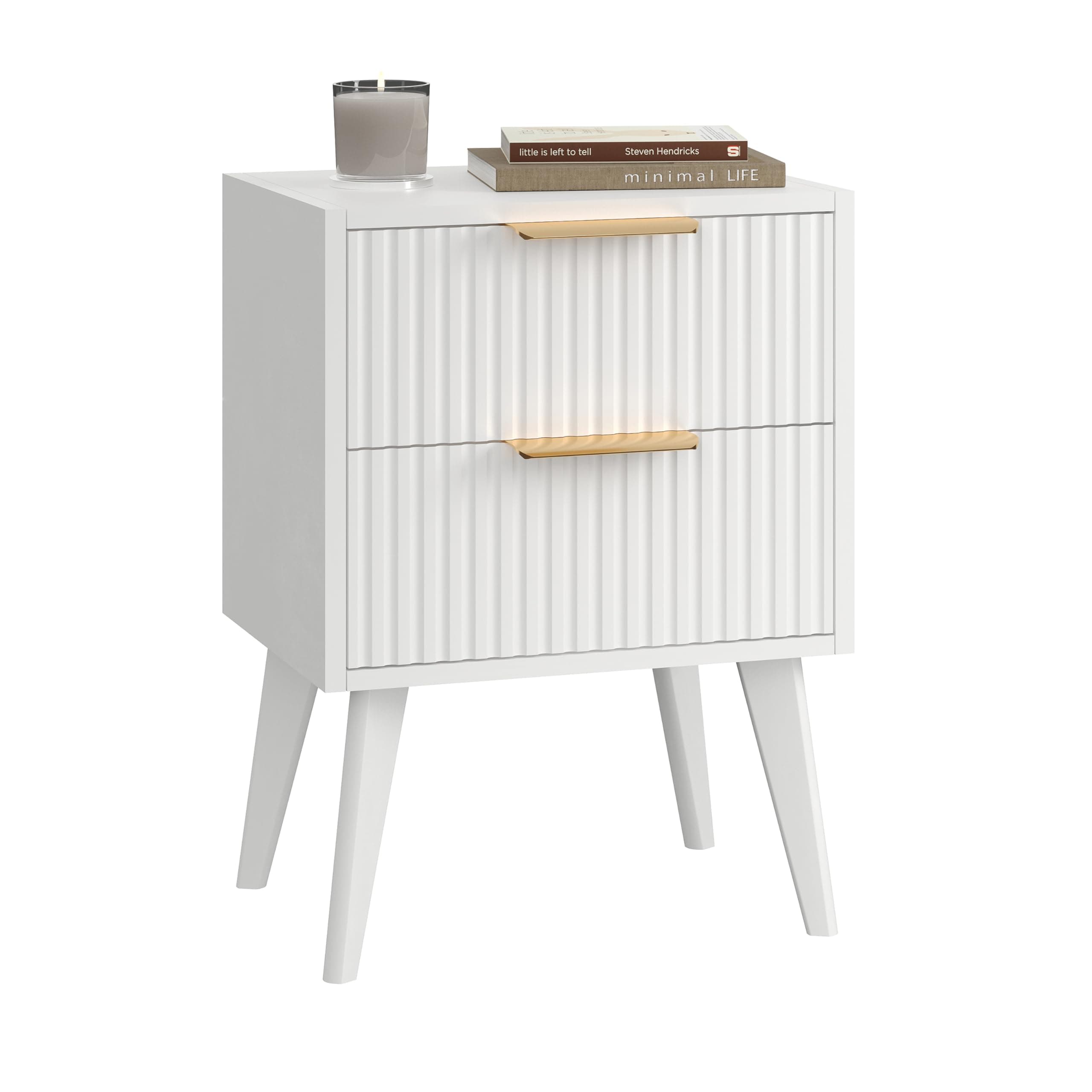 Mesita de noche blanca con cajones texturizados