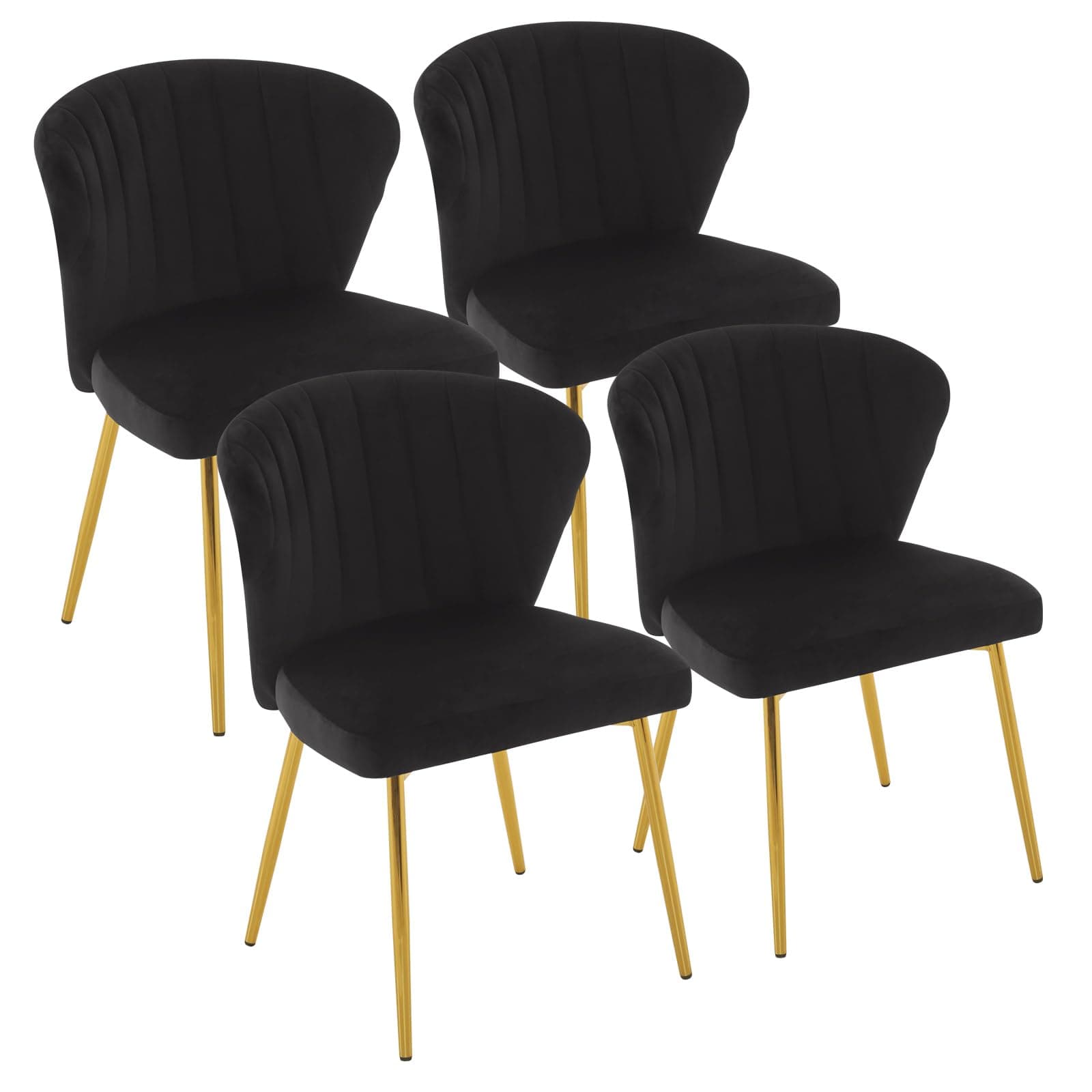 Silla de comedor tapizada en terciopelo negro con patas doradas