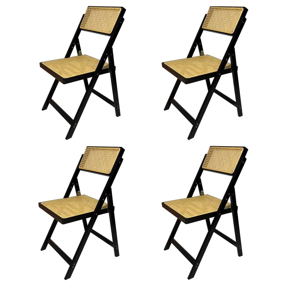 Silla plegable de madera y ratán negra