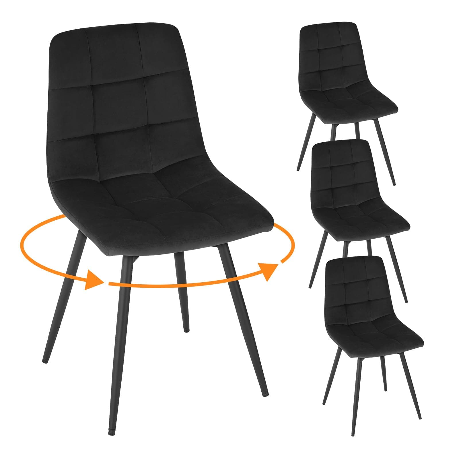 Silla de comedor tapizada en terciopelo negro