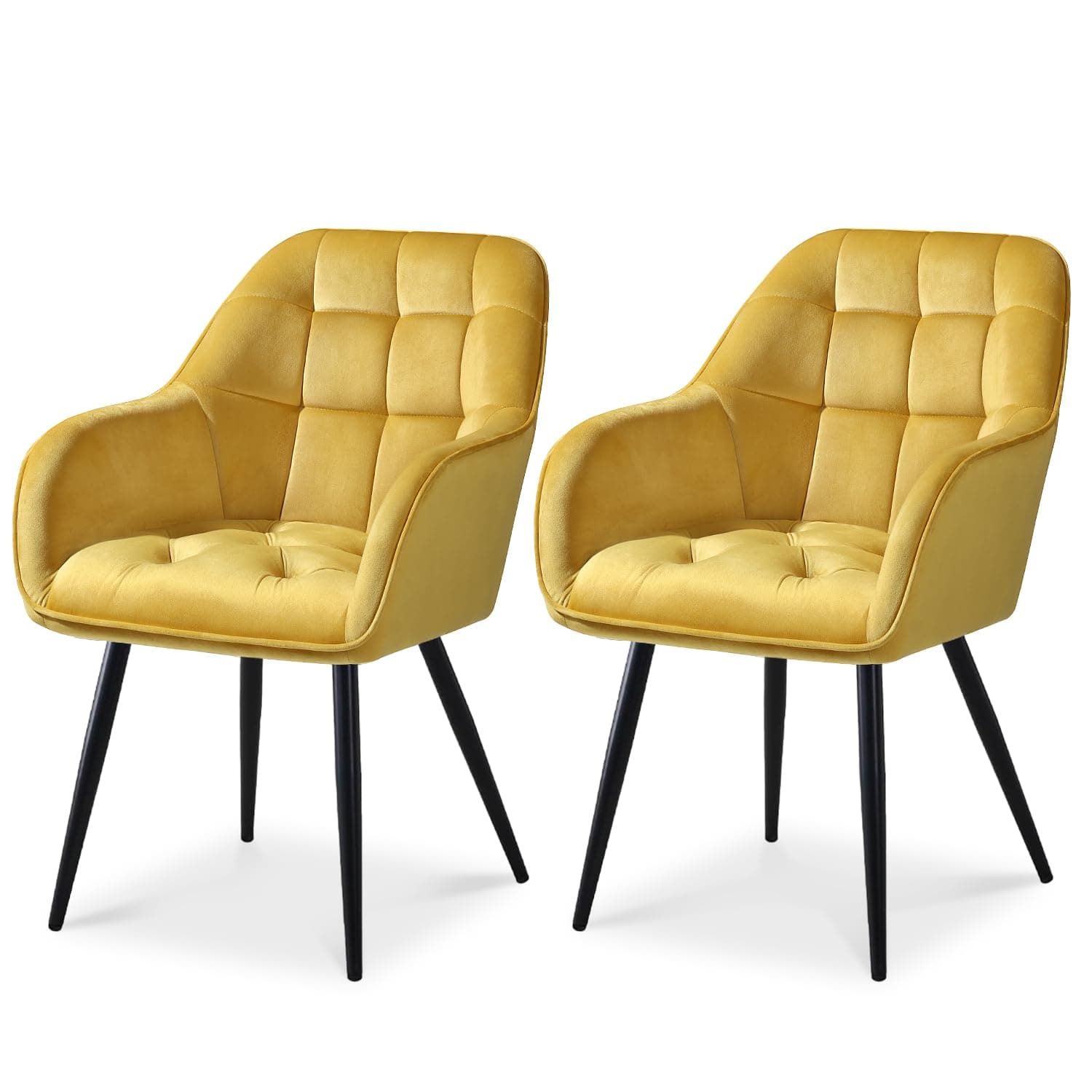 Silla de comedor tapizada en terciopelo amarillo