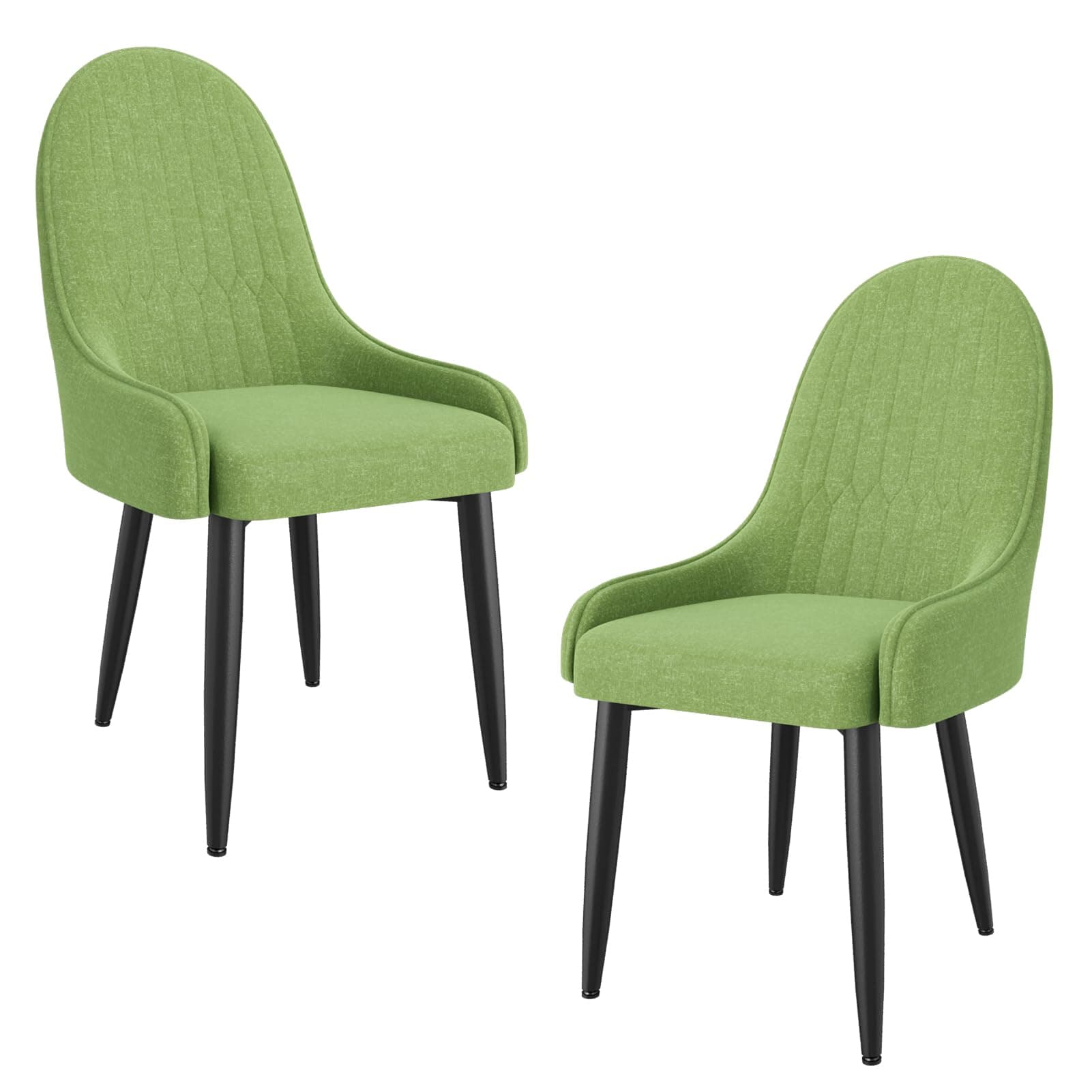 Silla de comedor tapizada en verde con patas negras