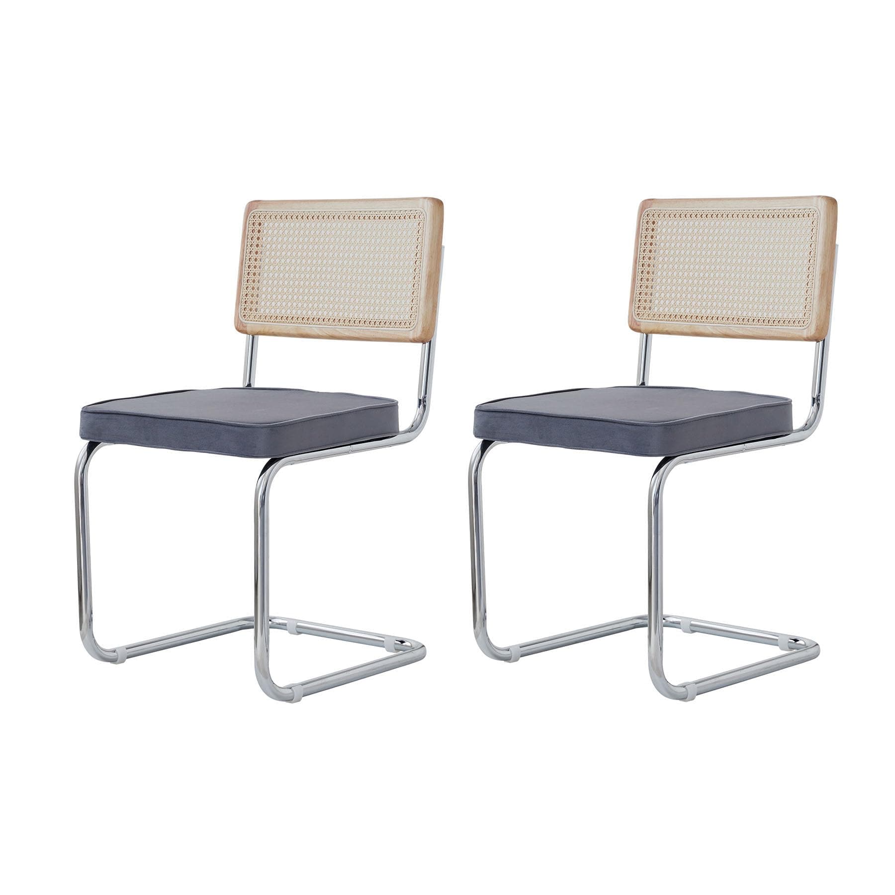 Silla de comedor de metal cromado y rejilla de ratán