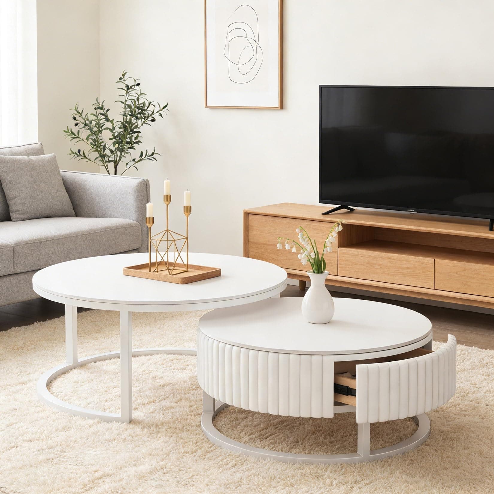 Juego de mesas de centro redondas blancas modernas