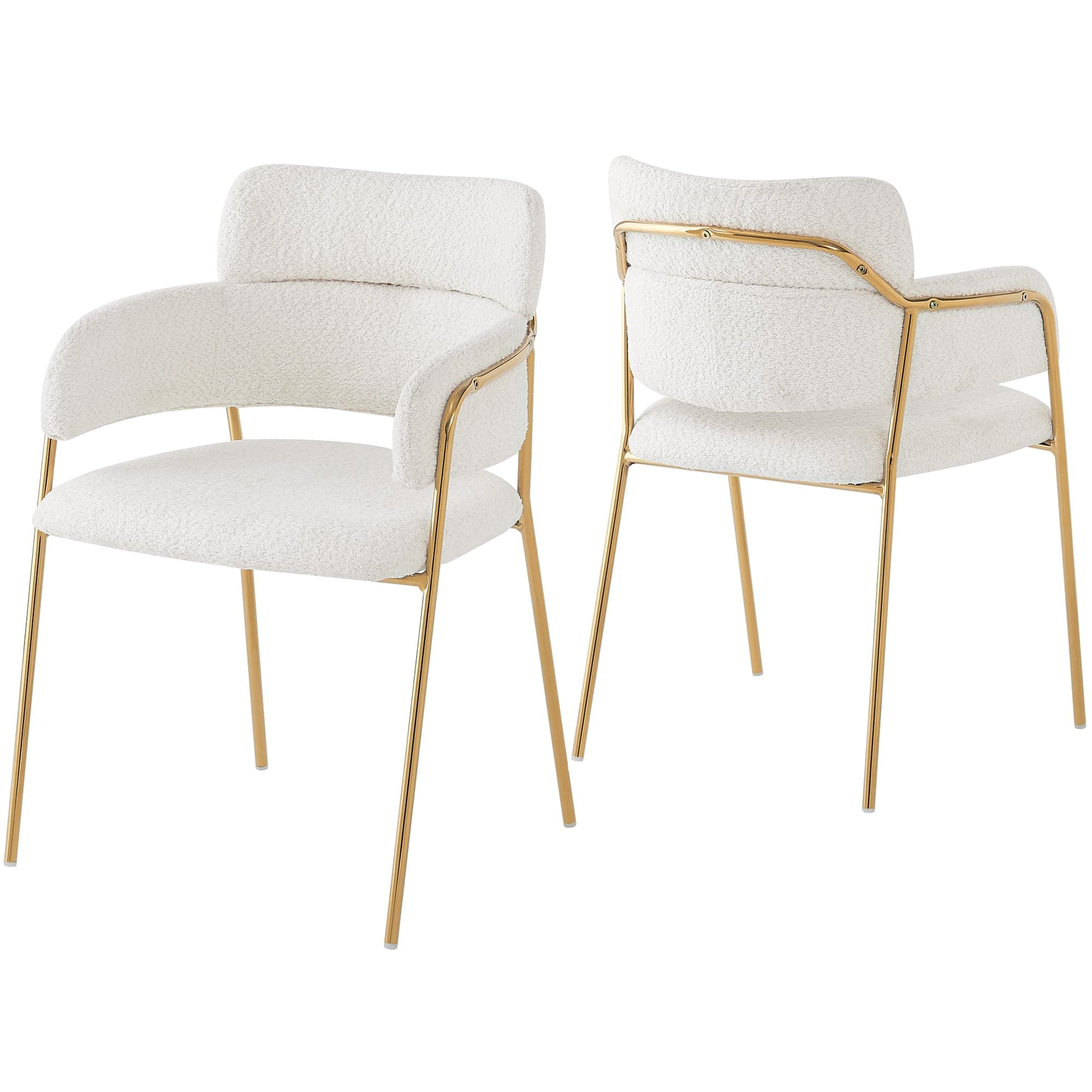 Silla de comedor tapizada en blanco con estructura dorada