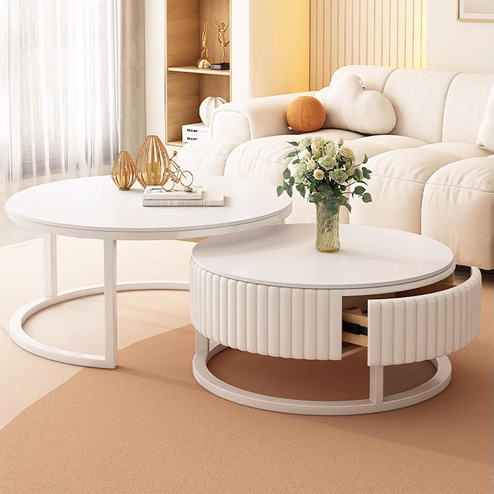 Juego de mesas de centro redondas blancas