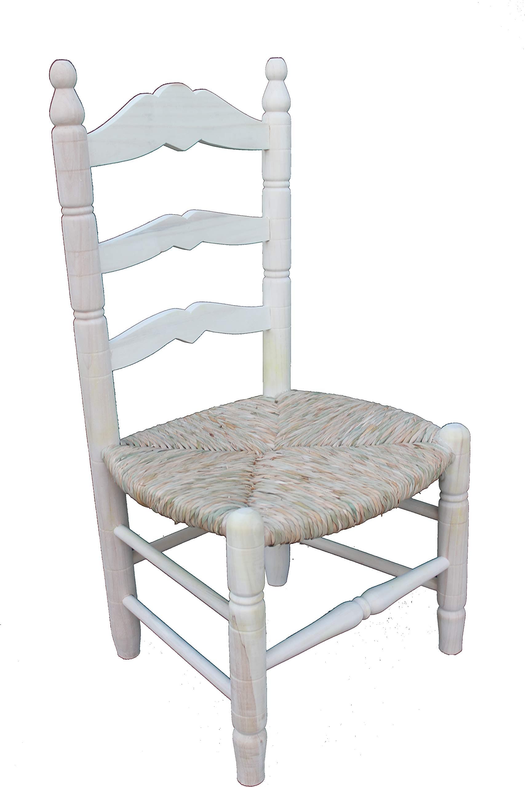 Silla de madera blanca con asiento de enea