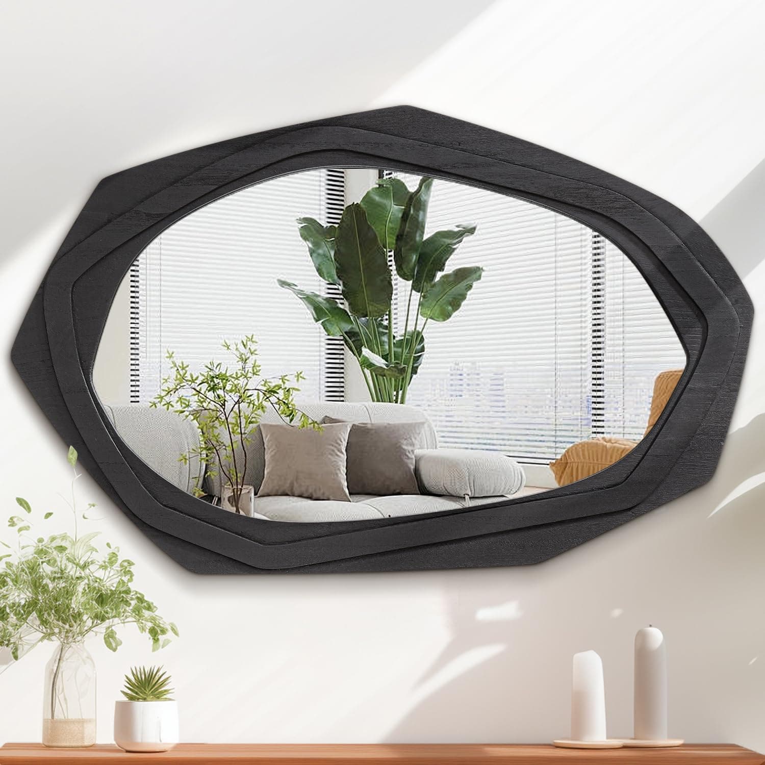 Espejo de pared decorativo negro con forma orgánica