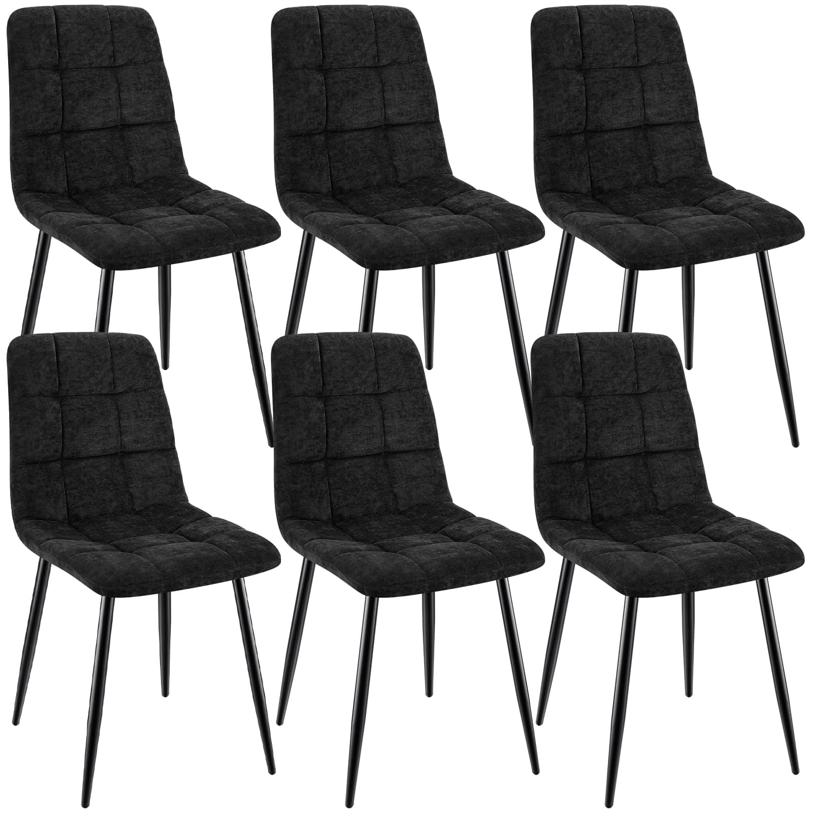 Silla de comedor tapizada en negro con patas de metal