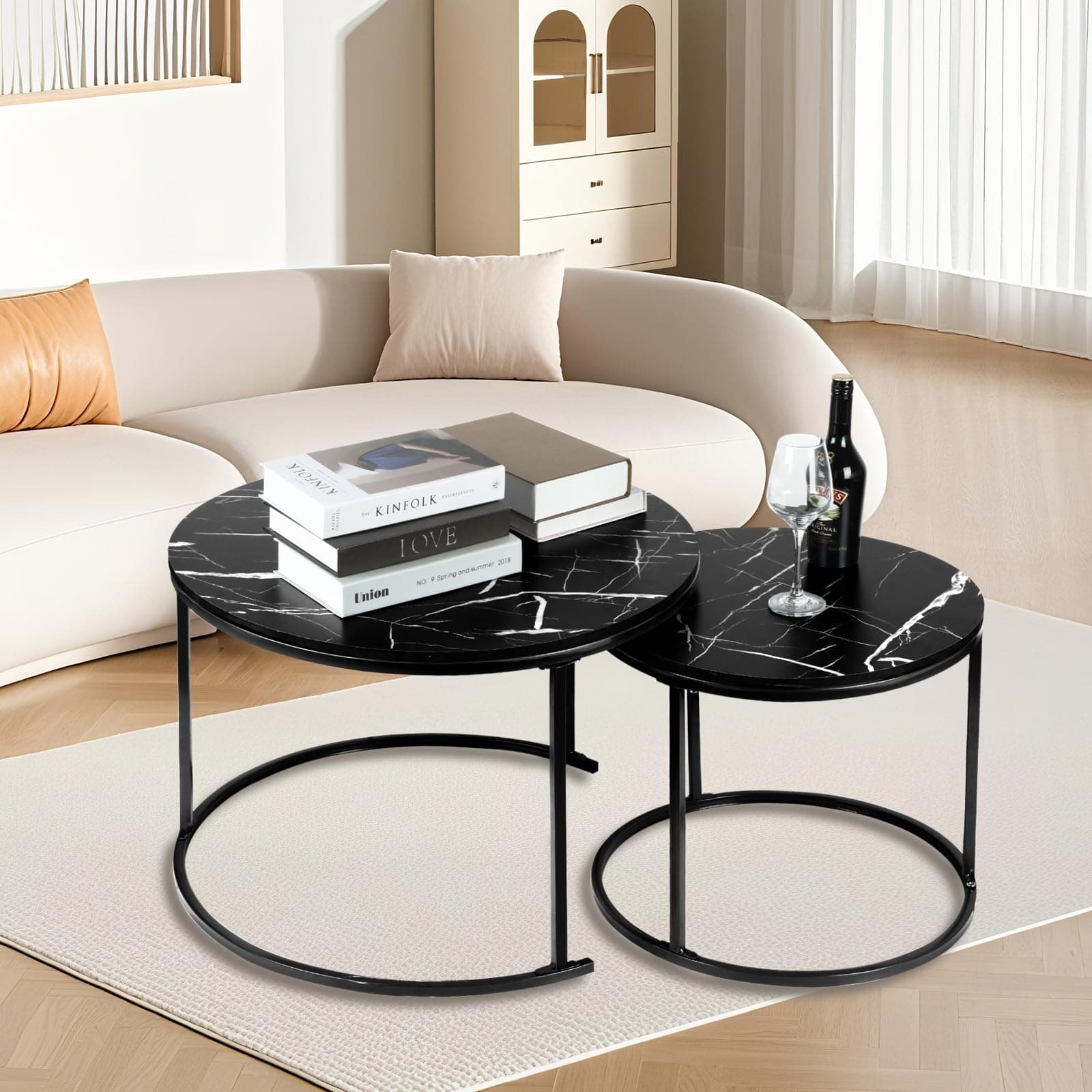 Juego de mesas de centro redondas con tapa de mármol negro
