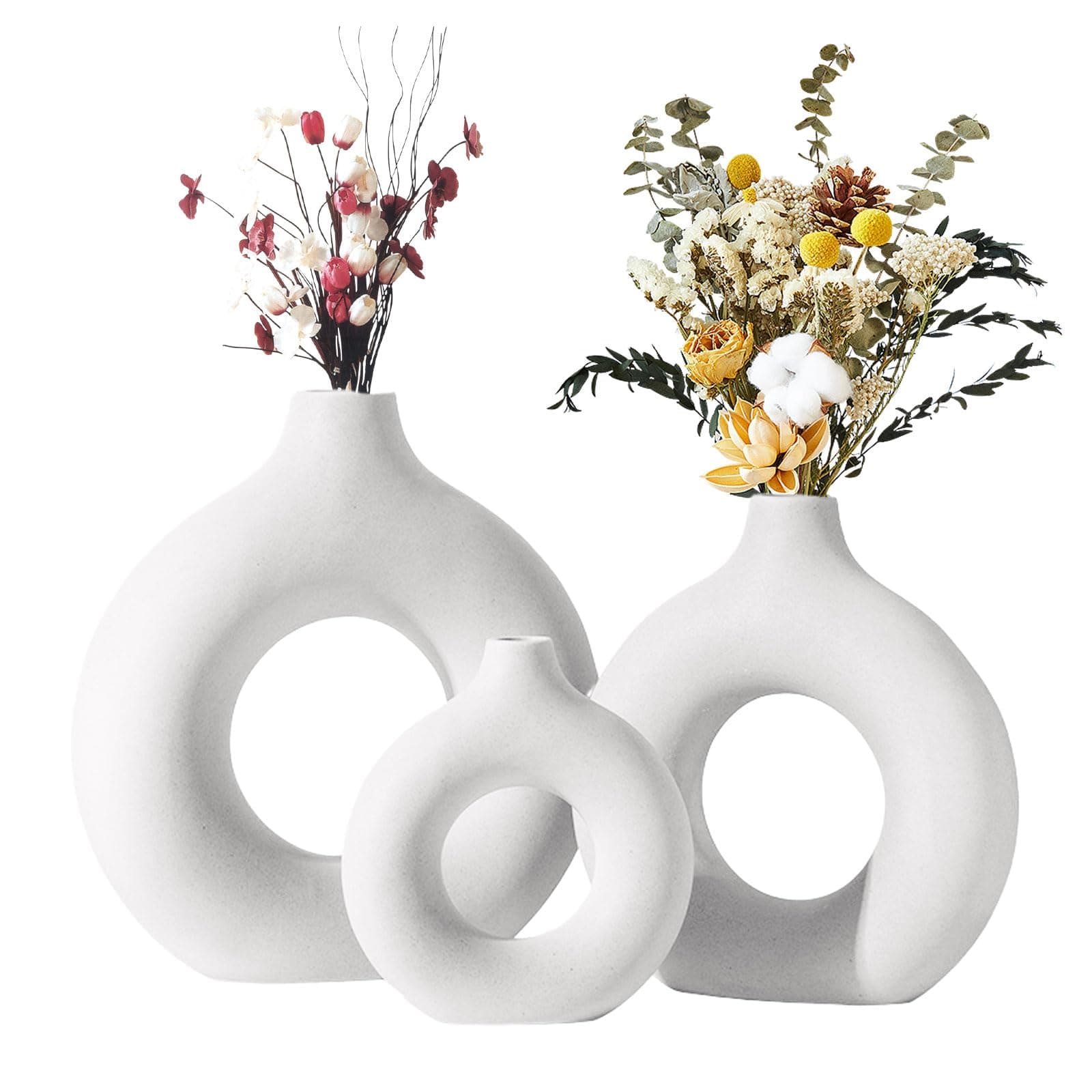 Set de jarrones decorativos blancos con agujero