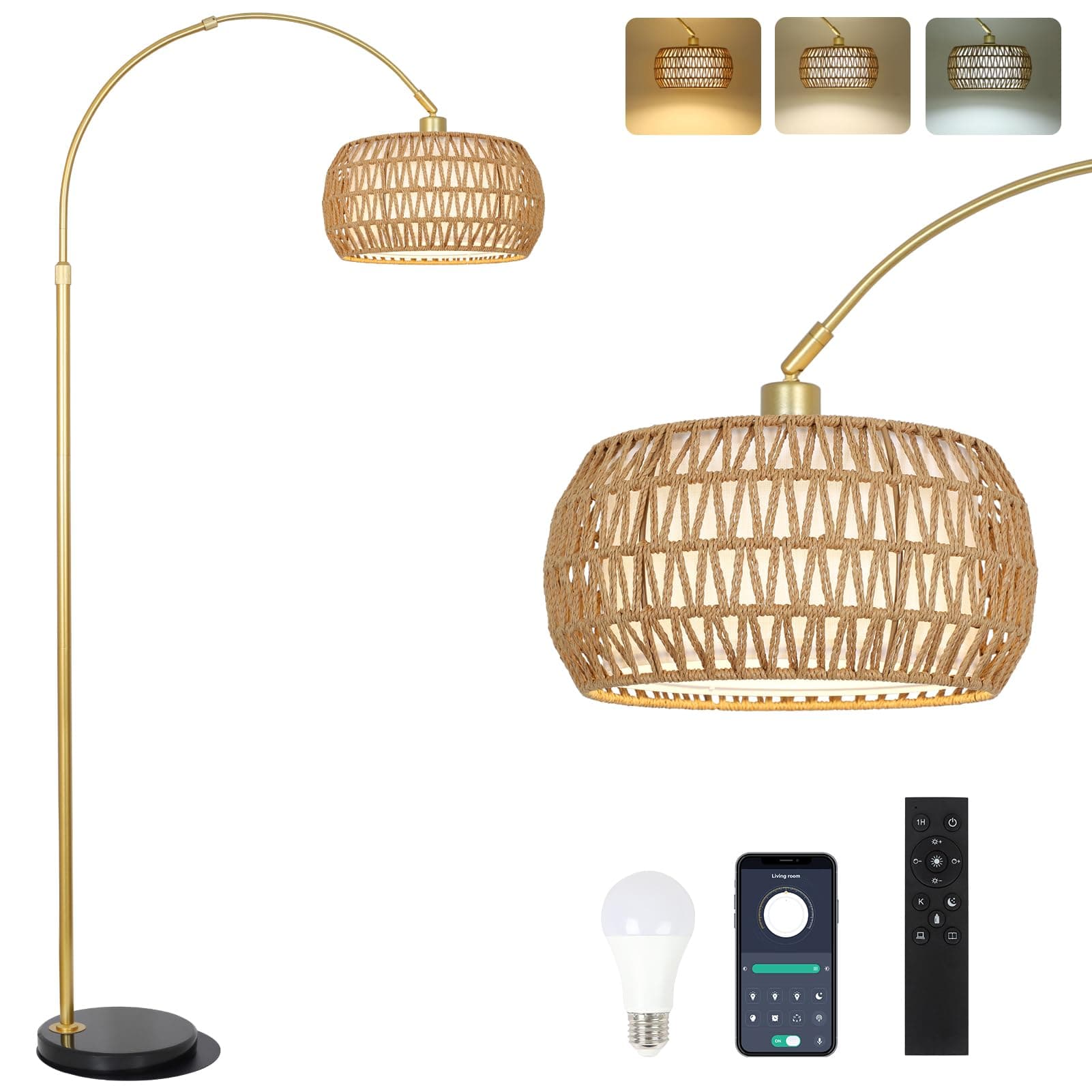 Lámpara de pie con pantalla de cuerda beige