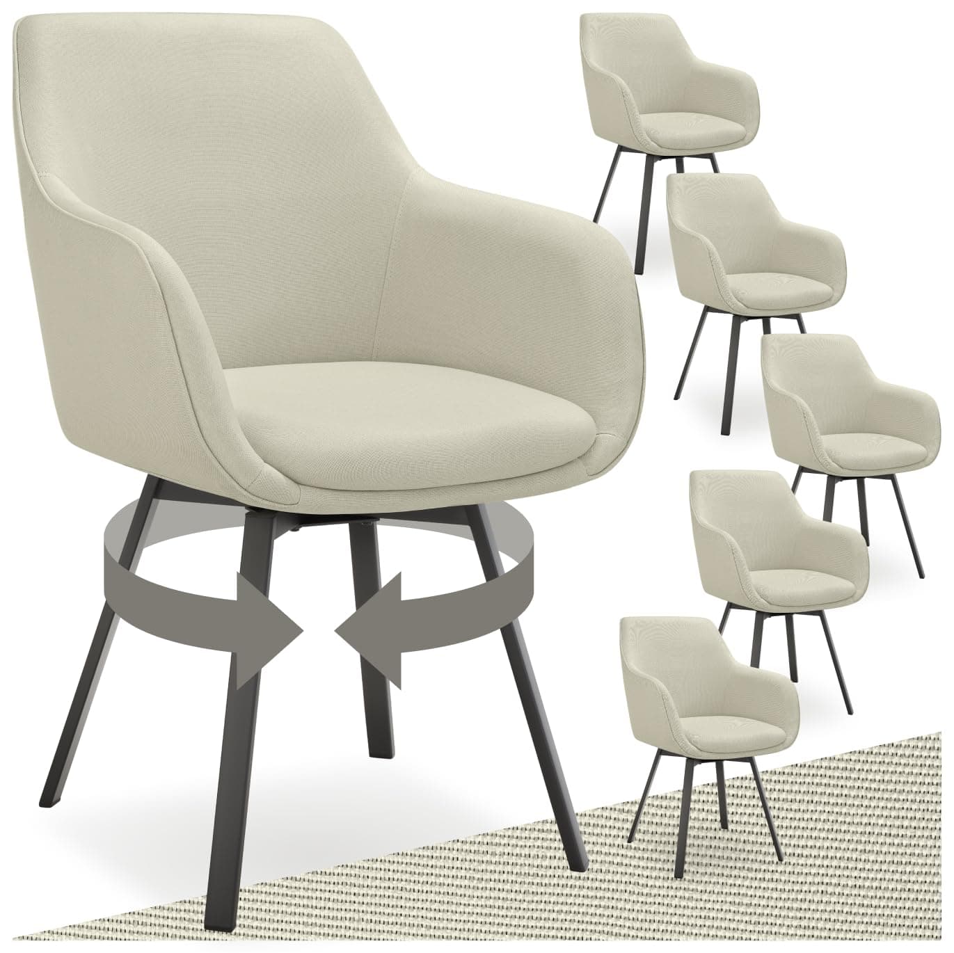 Silla giratoria de comedor tapizada en beige