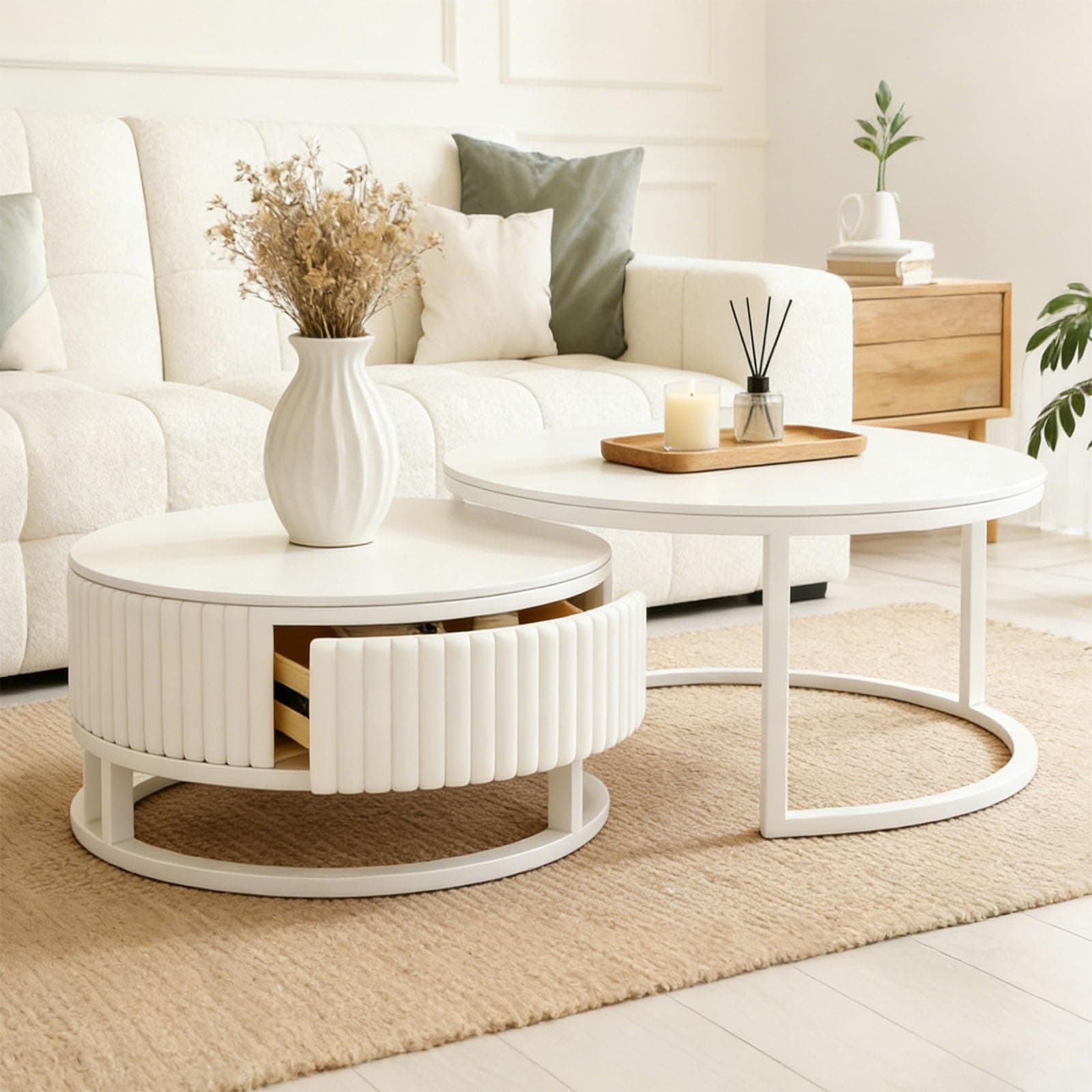 Conjunto de mesas de centro redondas blancas