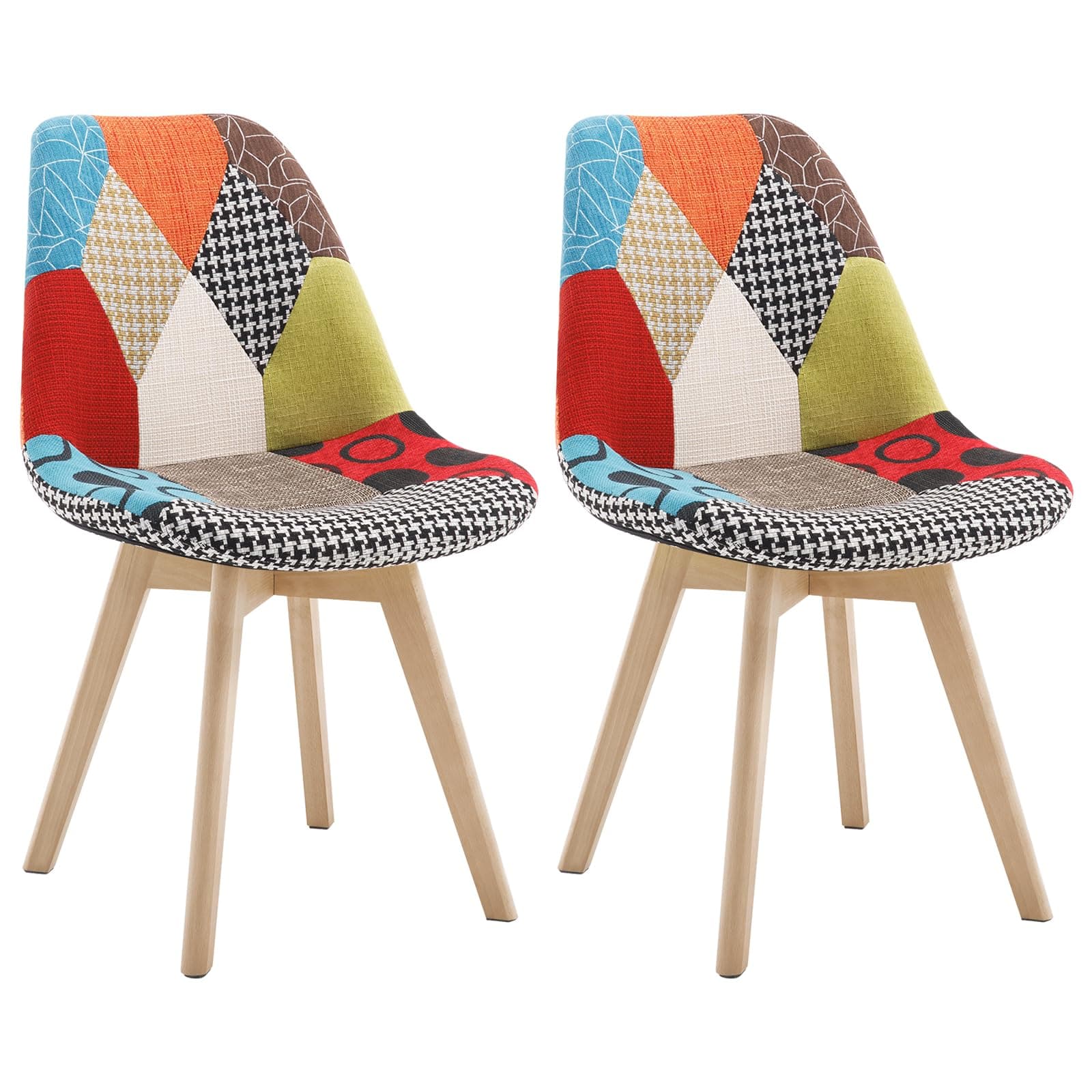 Silla de comedor Patchwork con patas de madera clara