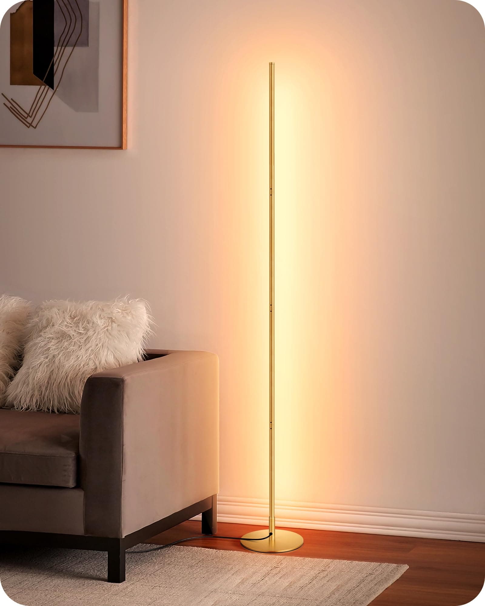 Lámpara de pie LED dorada minimalista
