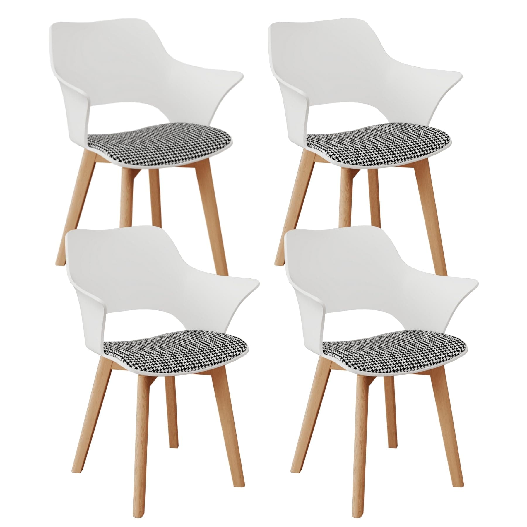 Set de 4 Sillas de Comedor Blancas con Patas de Madera