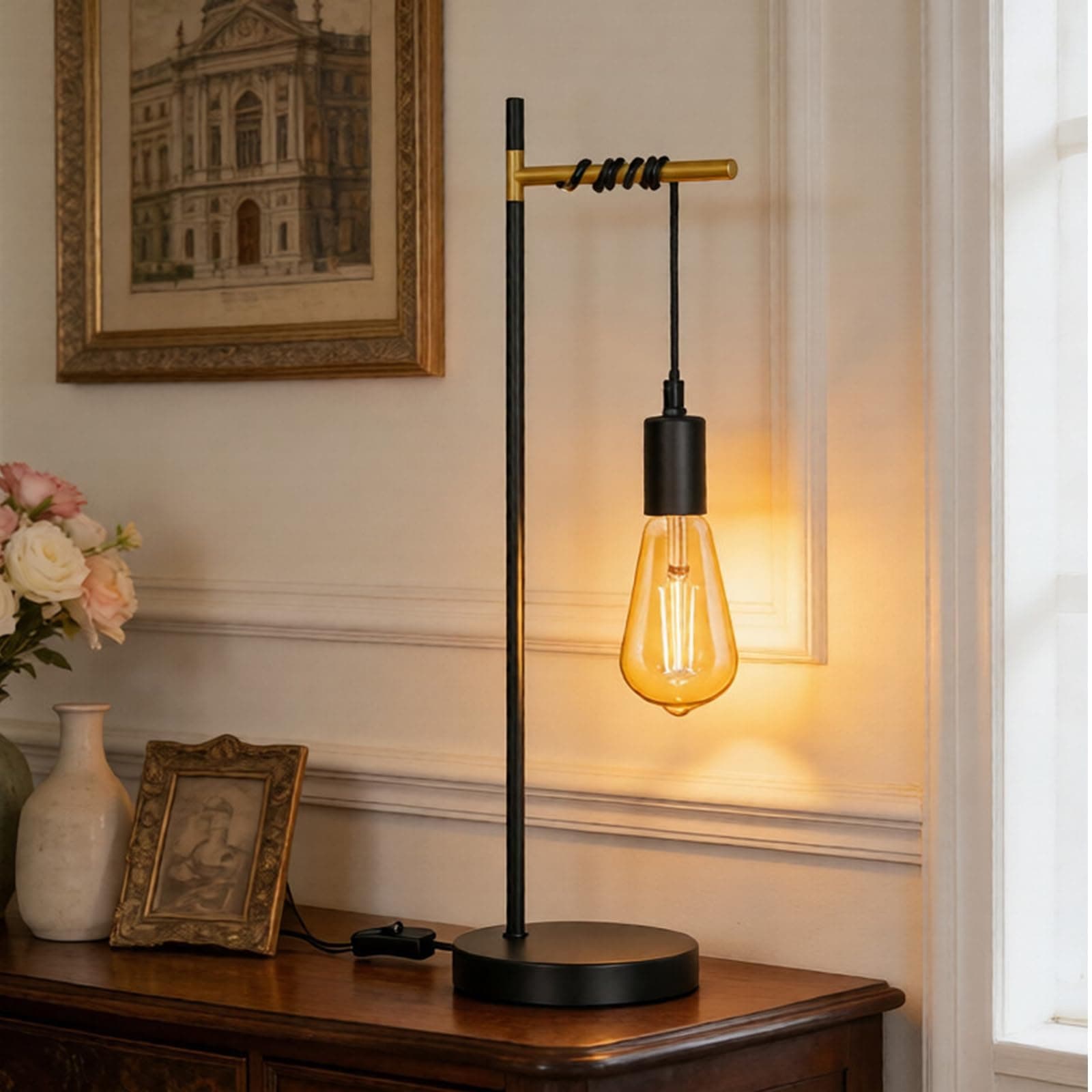 Lámpara de mesa industrial con bombilla Edison