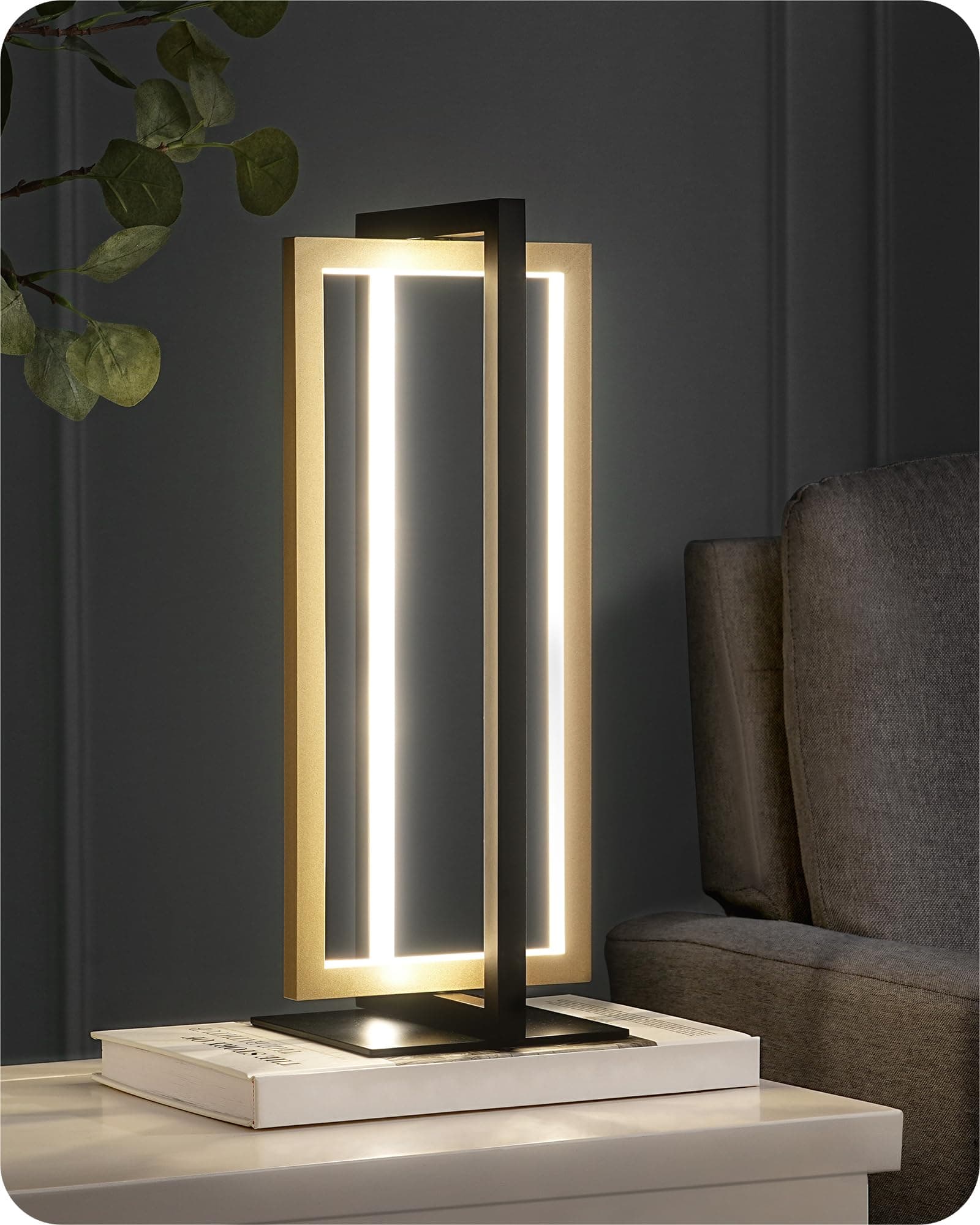 Lámpara de mesa LED rectangular negra y dorada