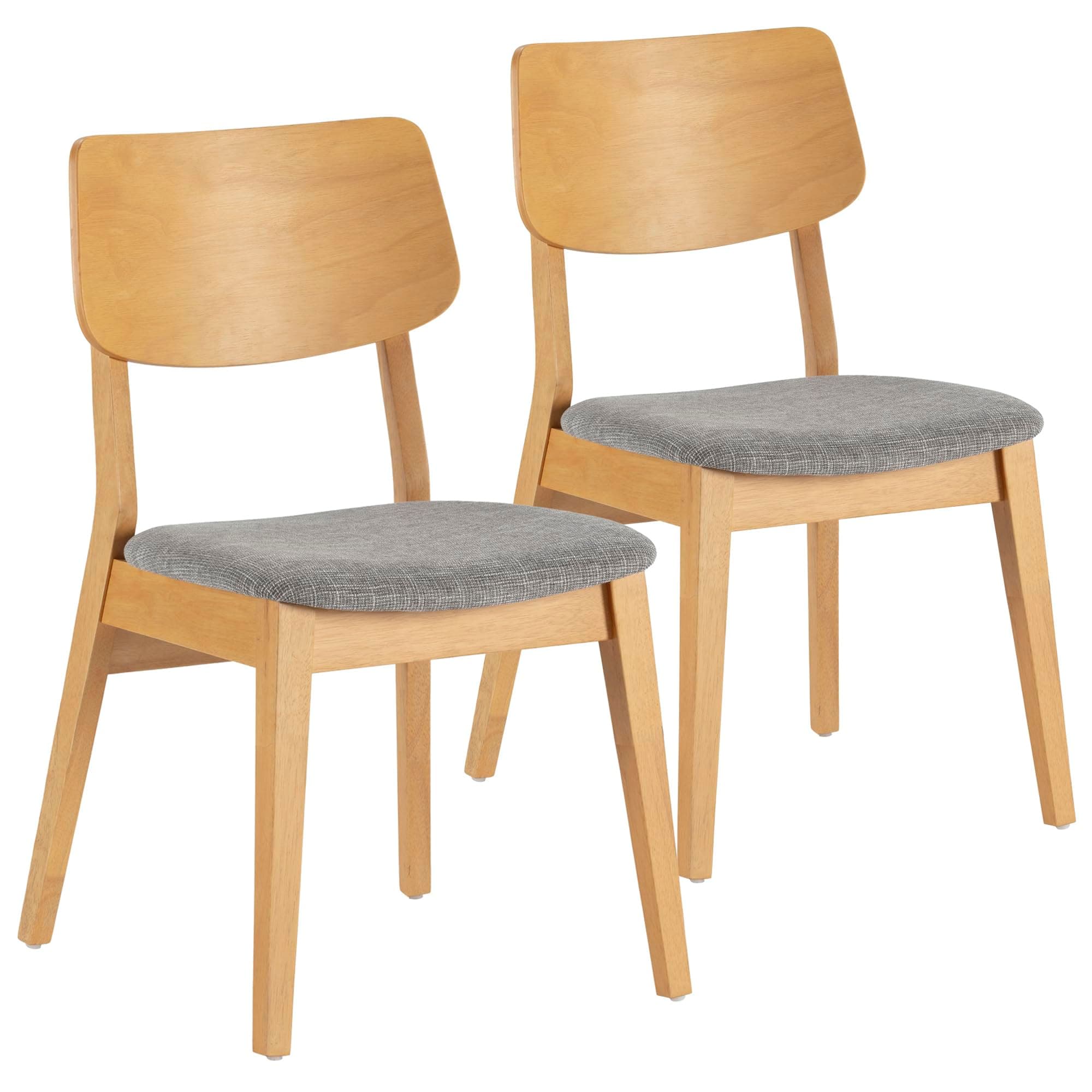 Silla de comedor de madera clara con asiento tapizado gris