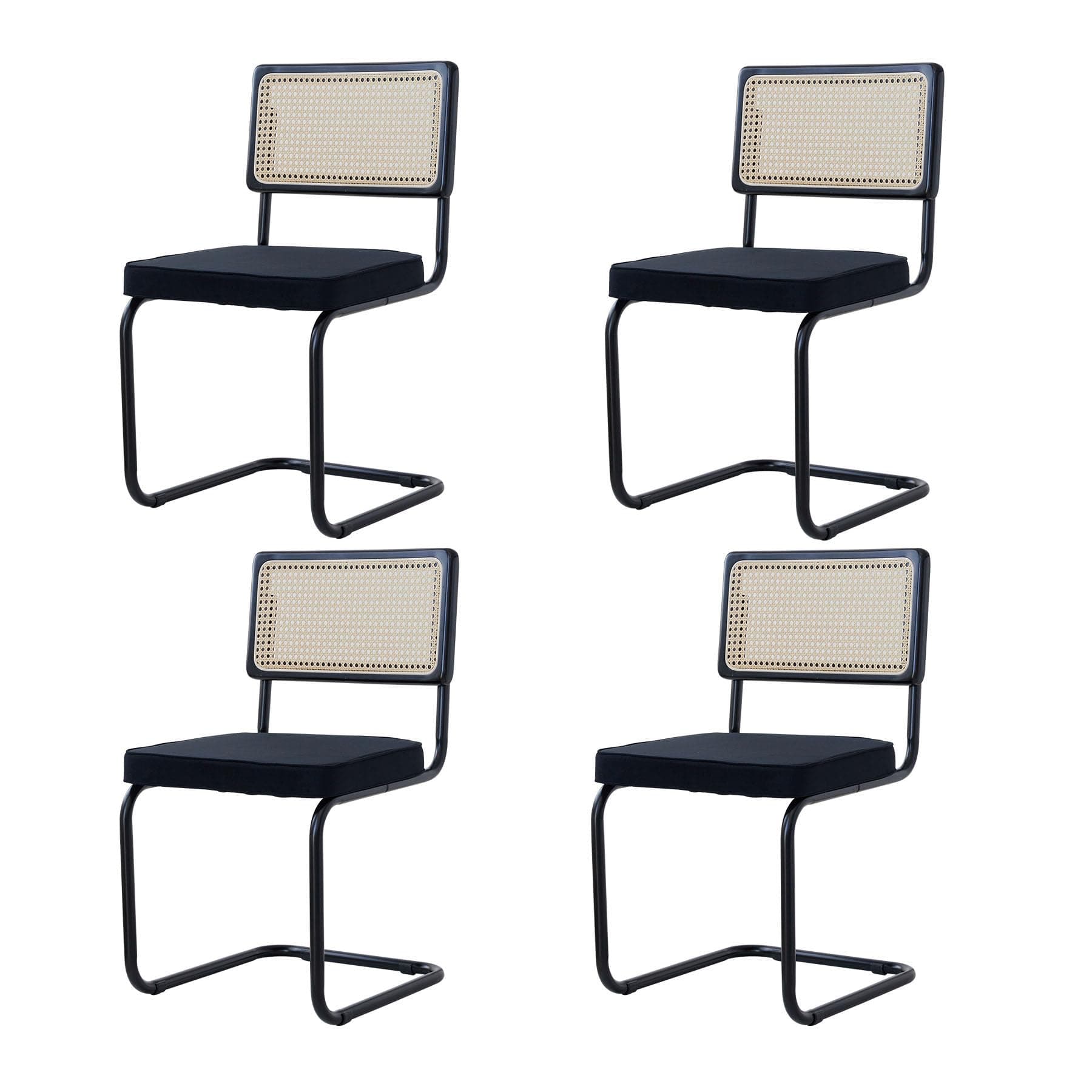 Silla de comedor de ratán y metal negro