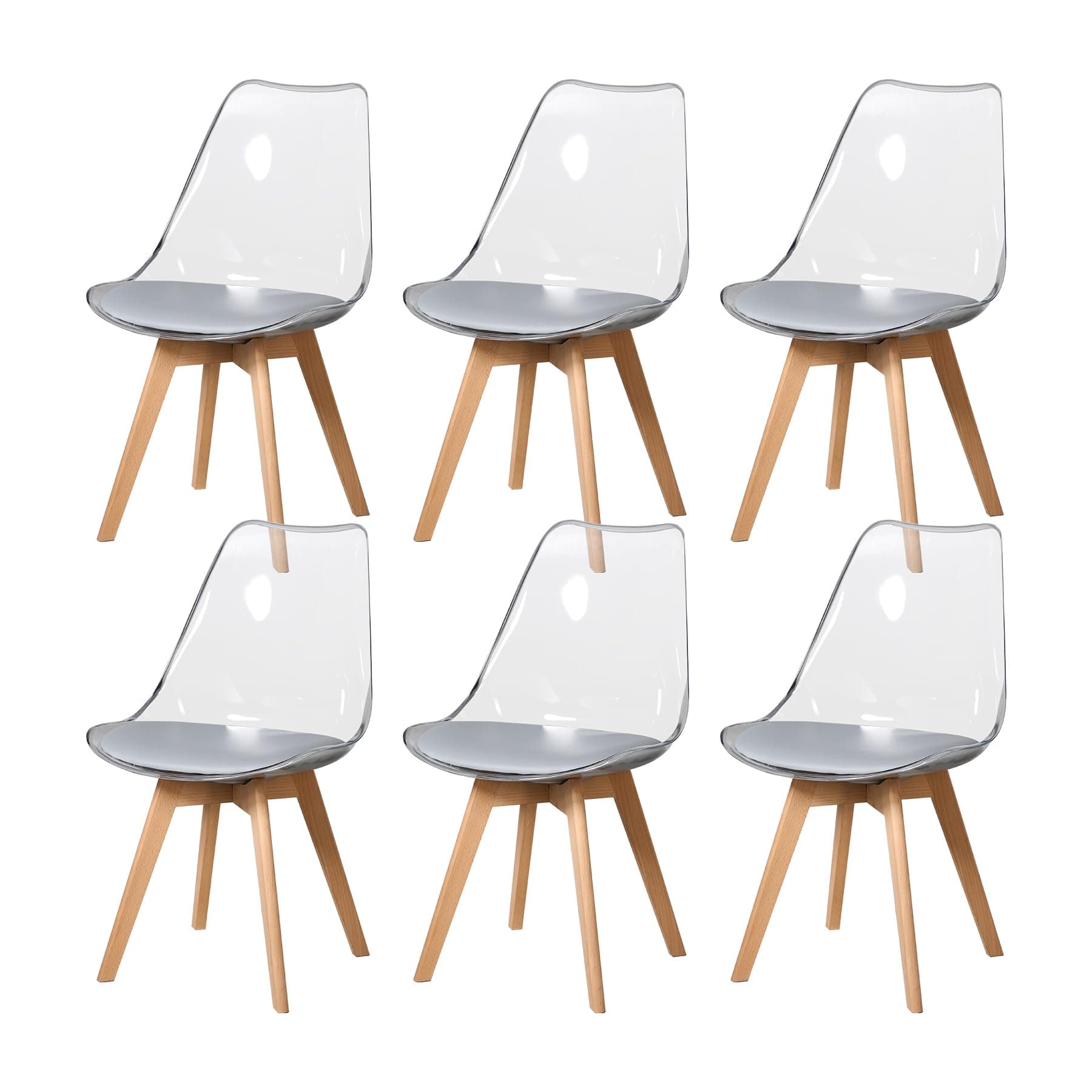 Silla de Comedor Transparente con Patas de Madera Clara