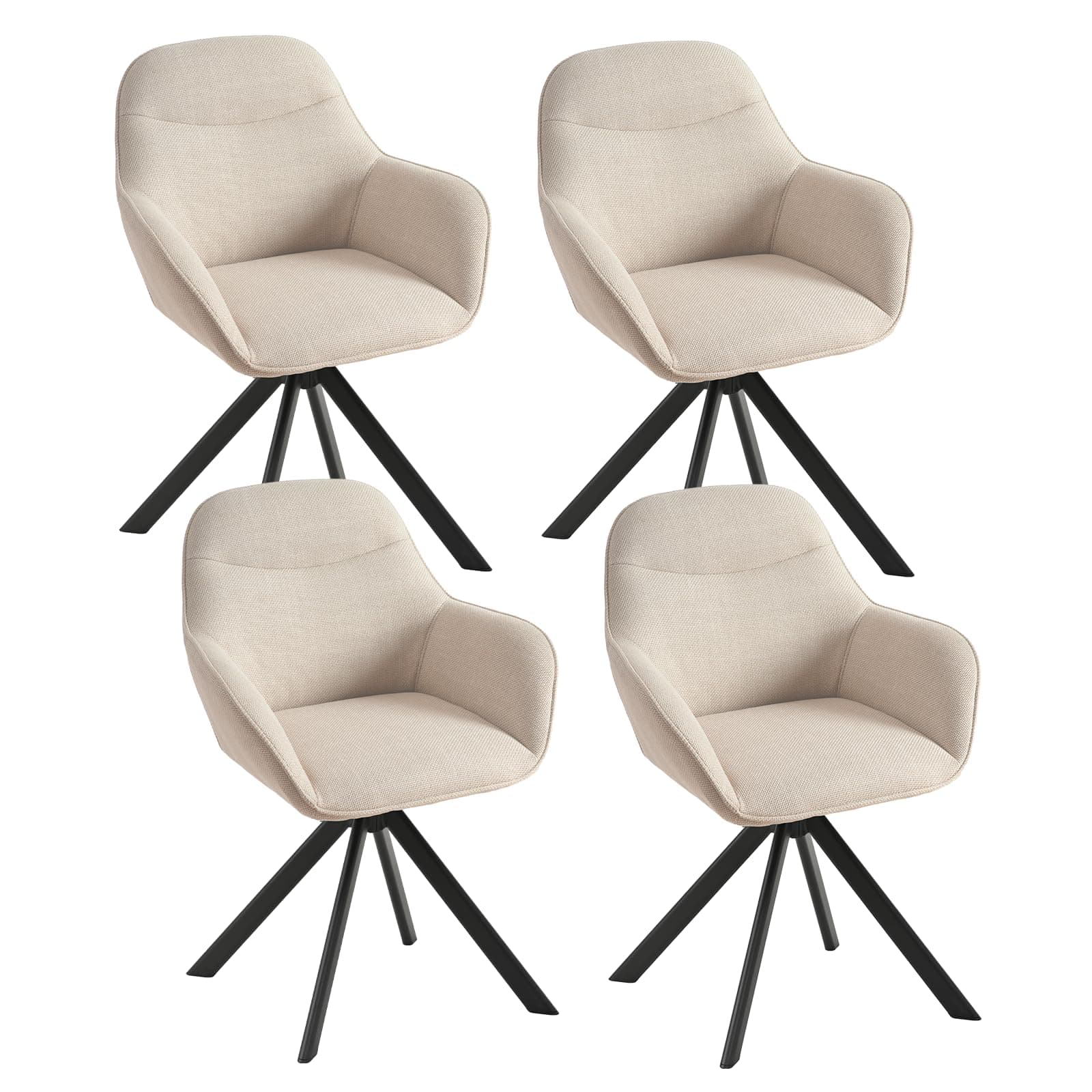 Silla de comedor giratoria beige con base metálica negra