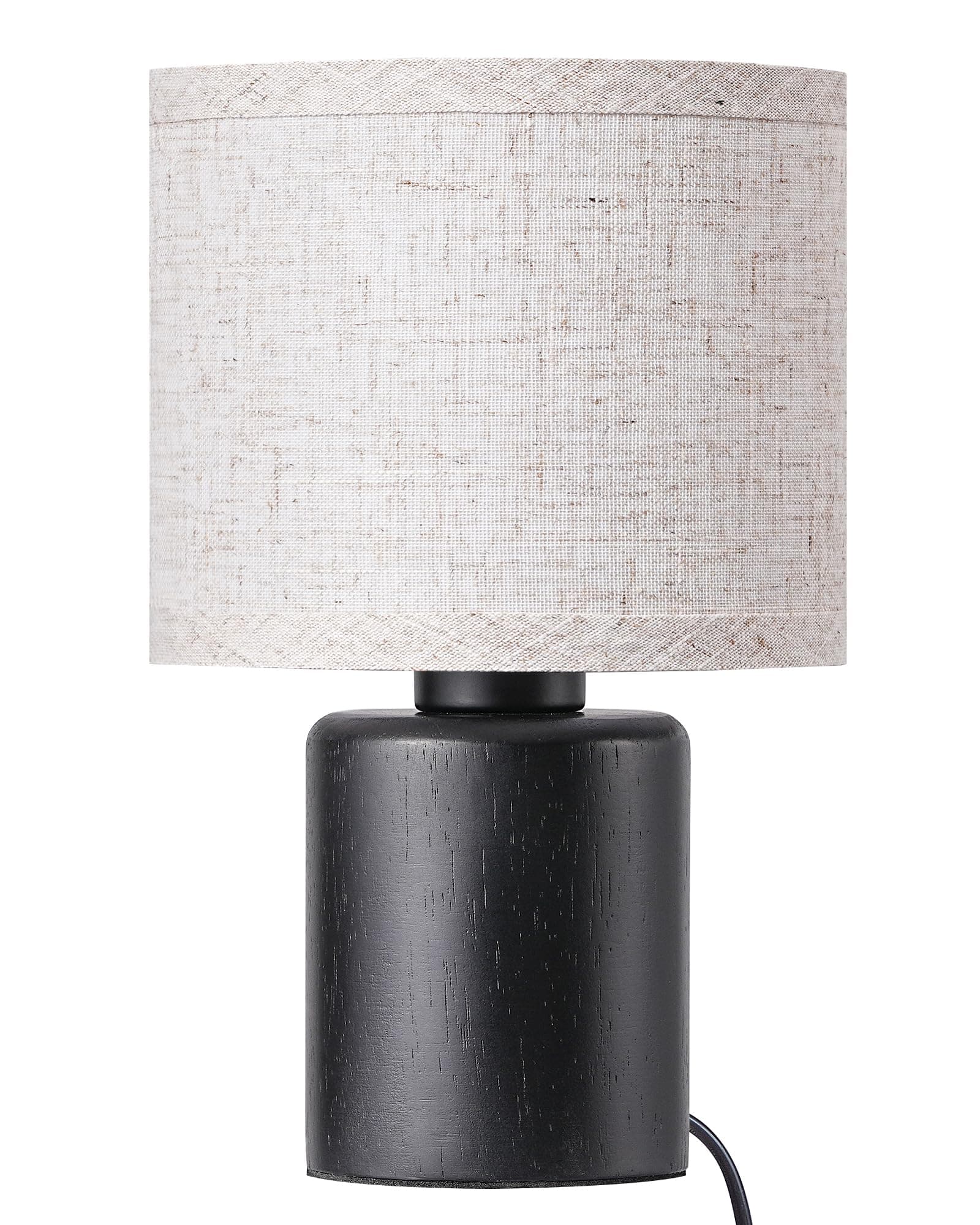 Lámpara de mesa cilíndrica negra con pantalla de tela