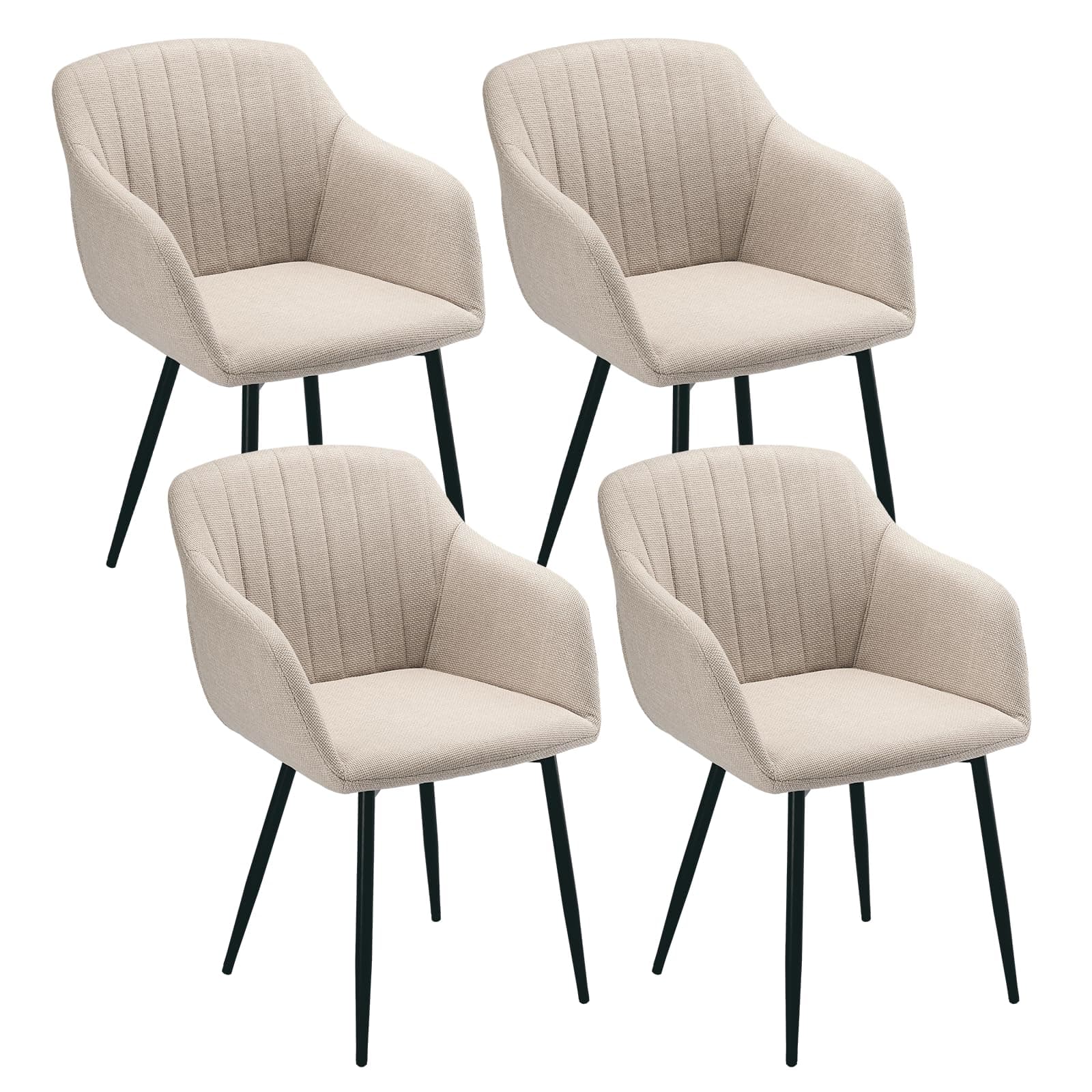 Pack de 4 sillas de comedor tapizadas en beige con patas de metal negro