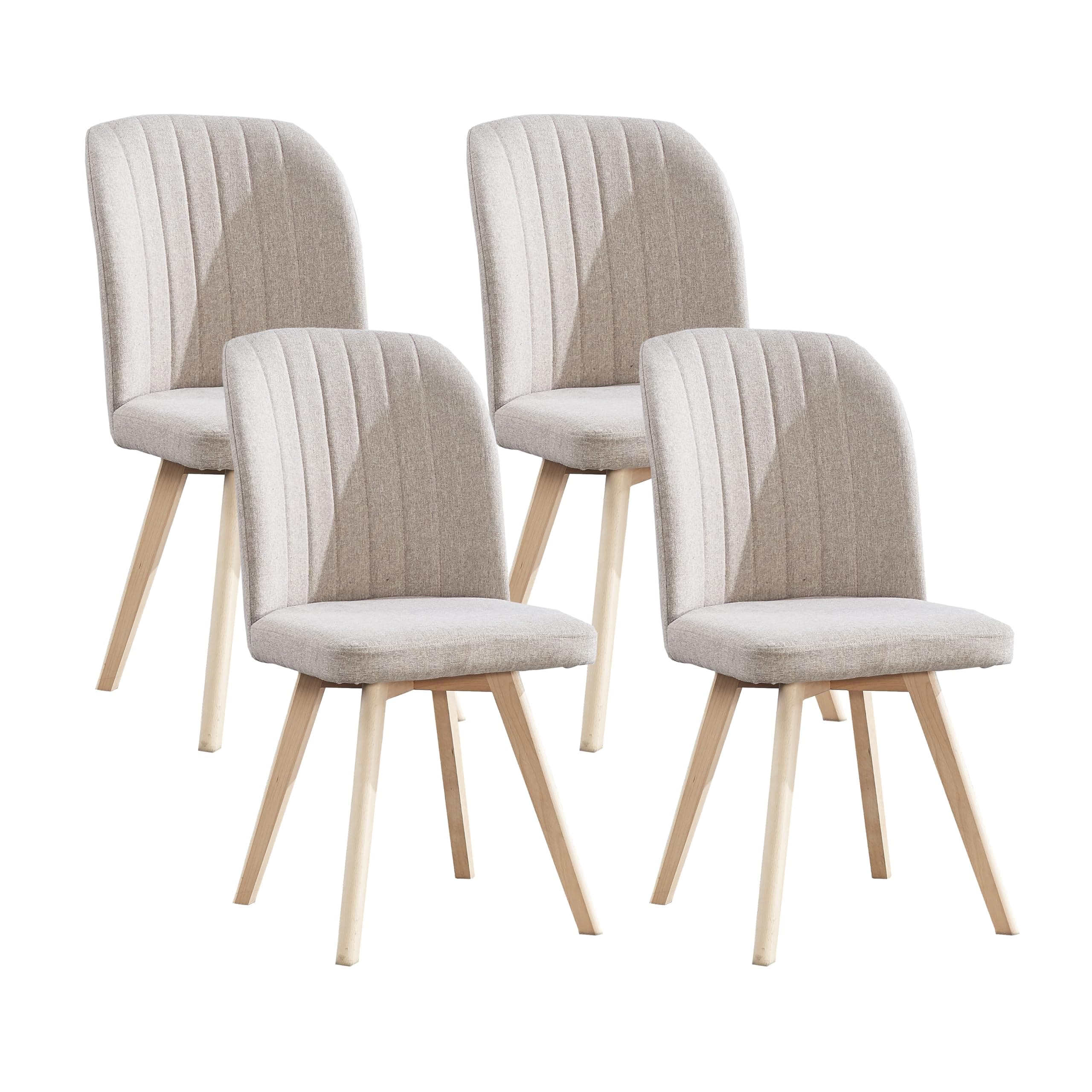 Set de 4 sillas de comedor tapizadas en beige con patas de madera clara