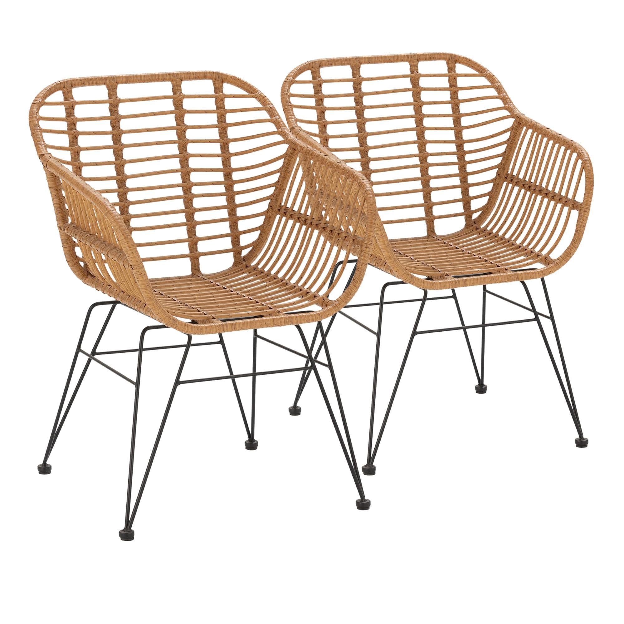 Silla de ratán natural con patas de metal negro