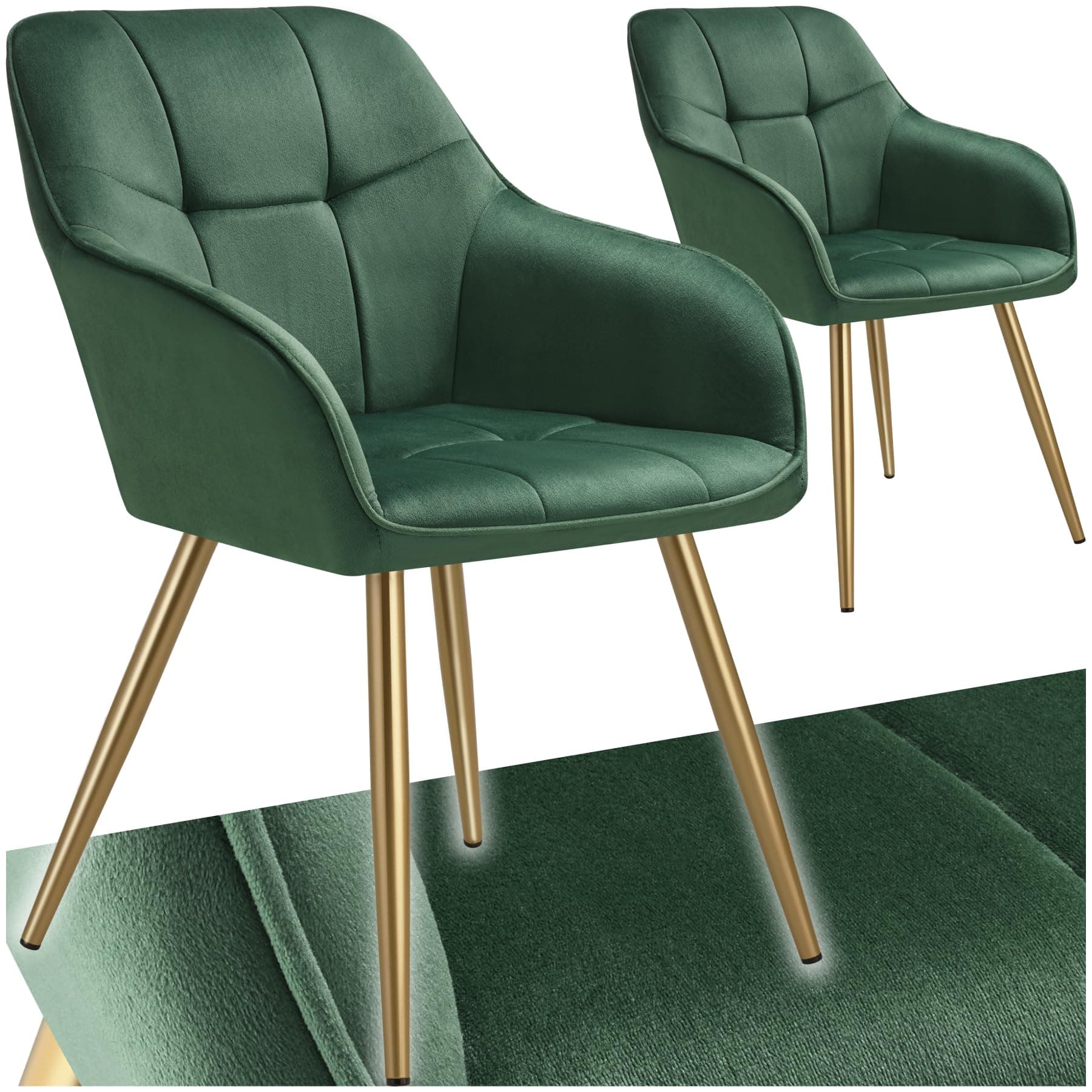 Silla de Comedor Tapizada en Terciopelo Verde con Patas Doradas