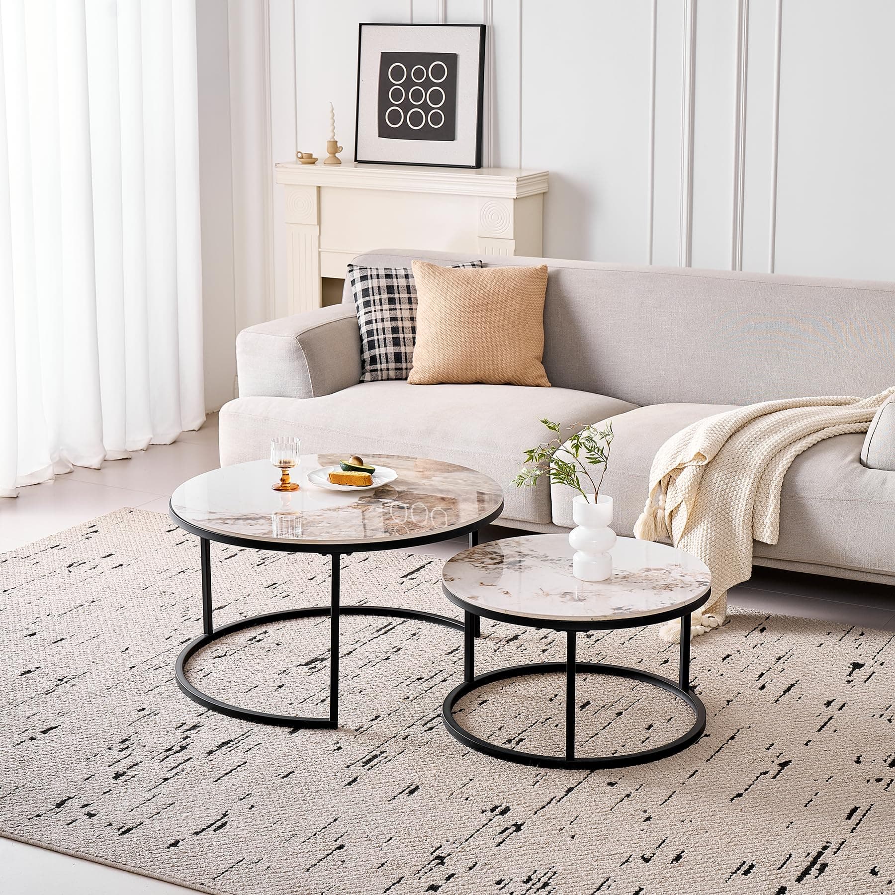 Juego de mesas de centro redondas con tapa de mármol