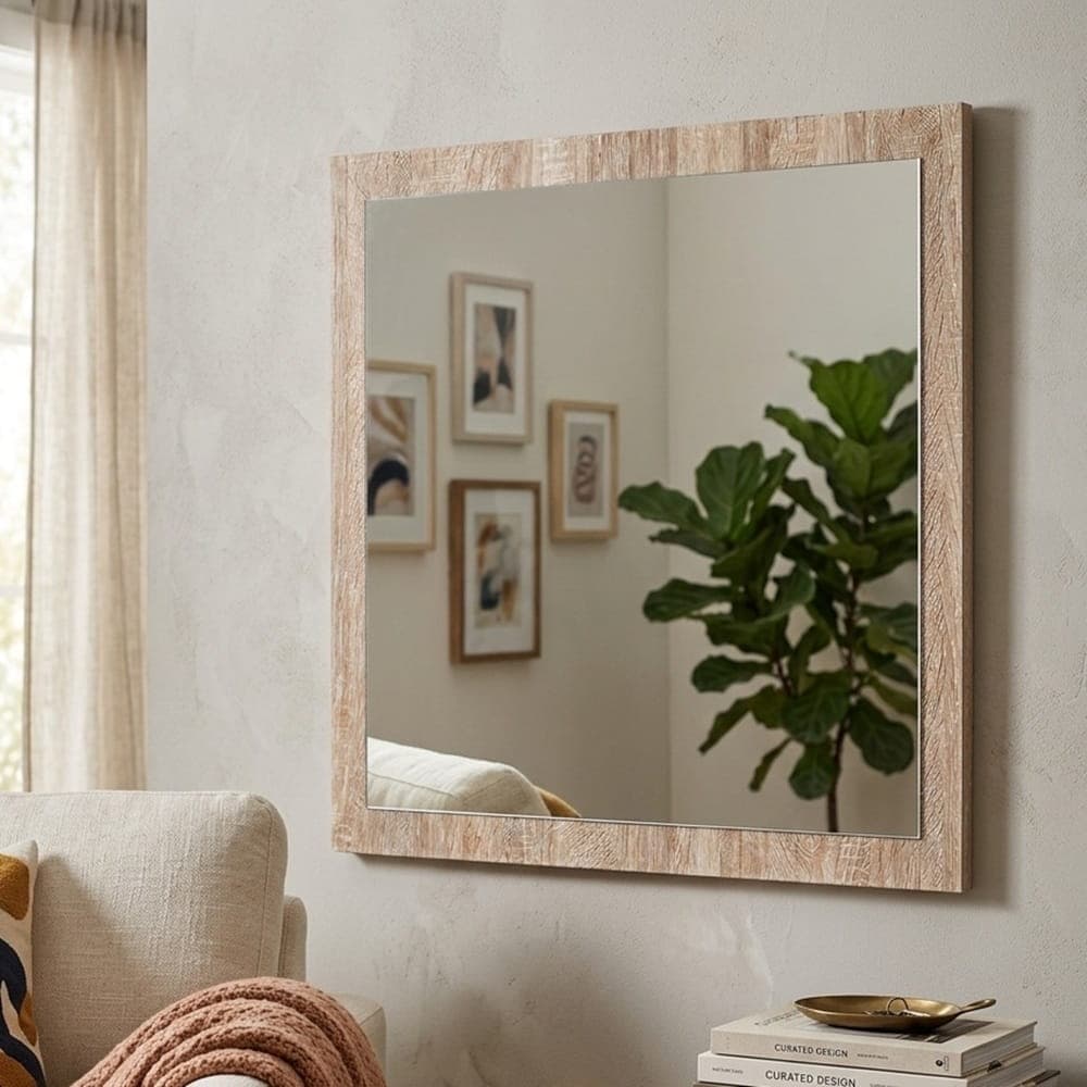 Espejo rectangular de pared con marco de madera de roble Bolonia